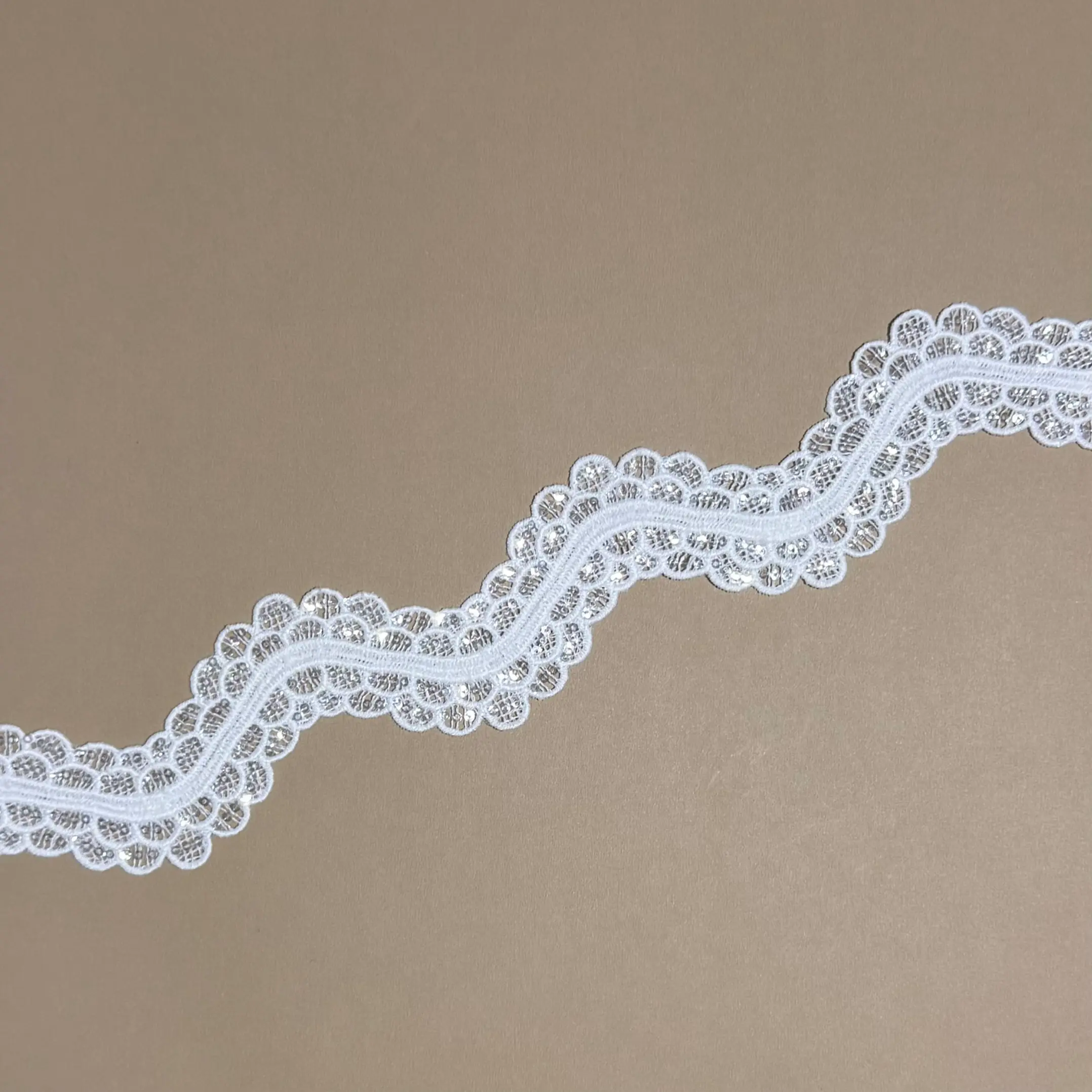 Wave Scalloped Floral Sequined Lace Trim