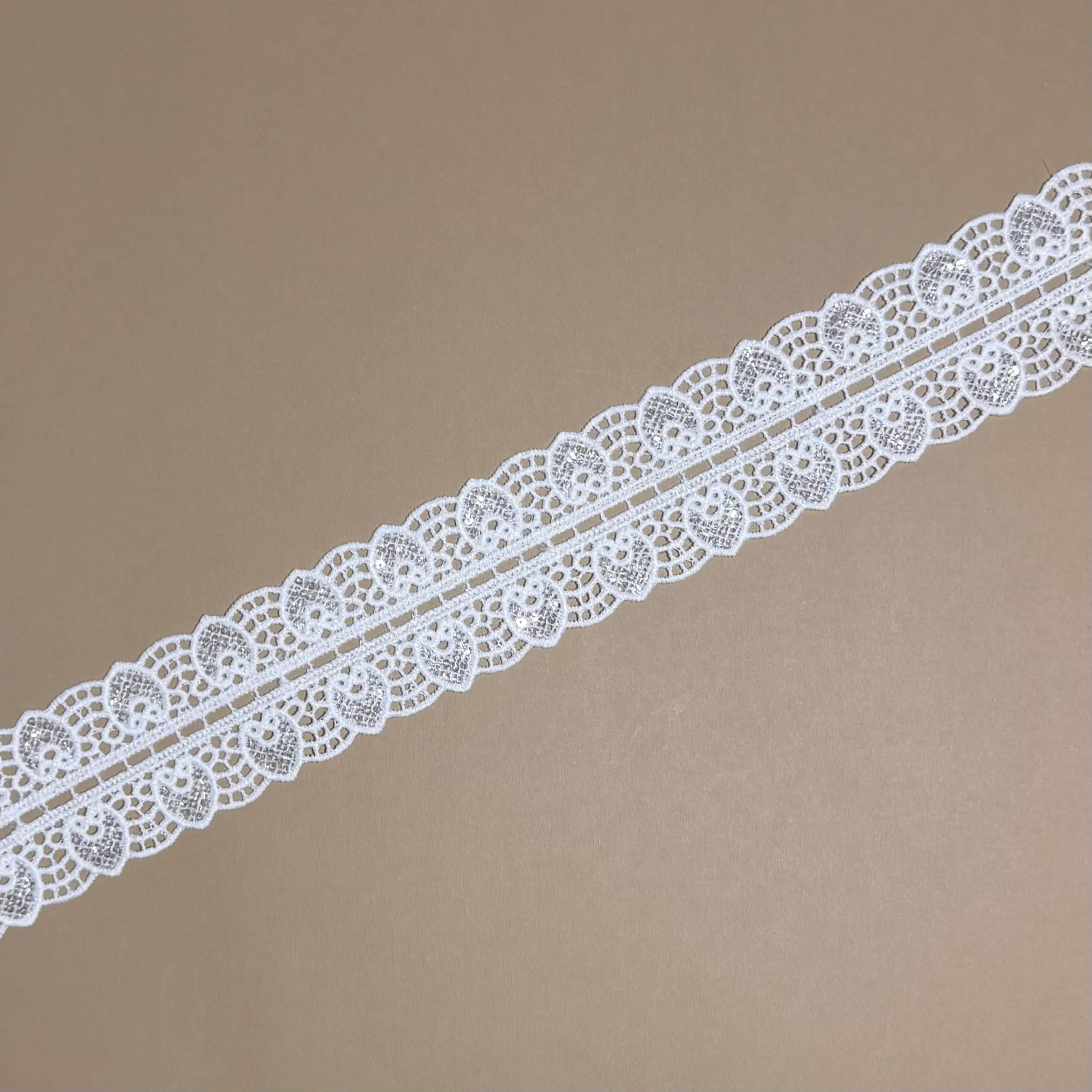 Double Edge Heart Floral Sequined Lace Trim