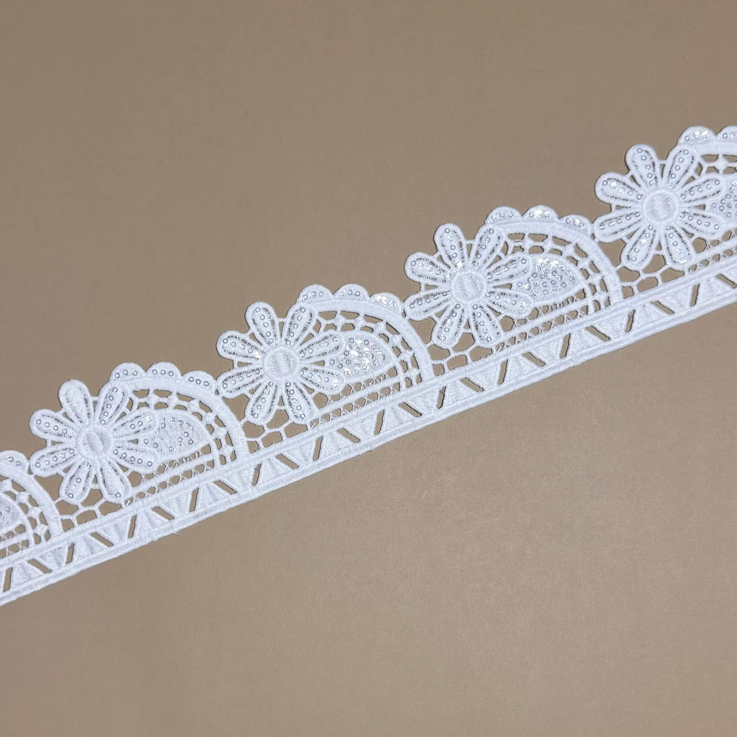 Large Daisy Floral Sequined Lace Trim