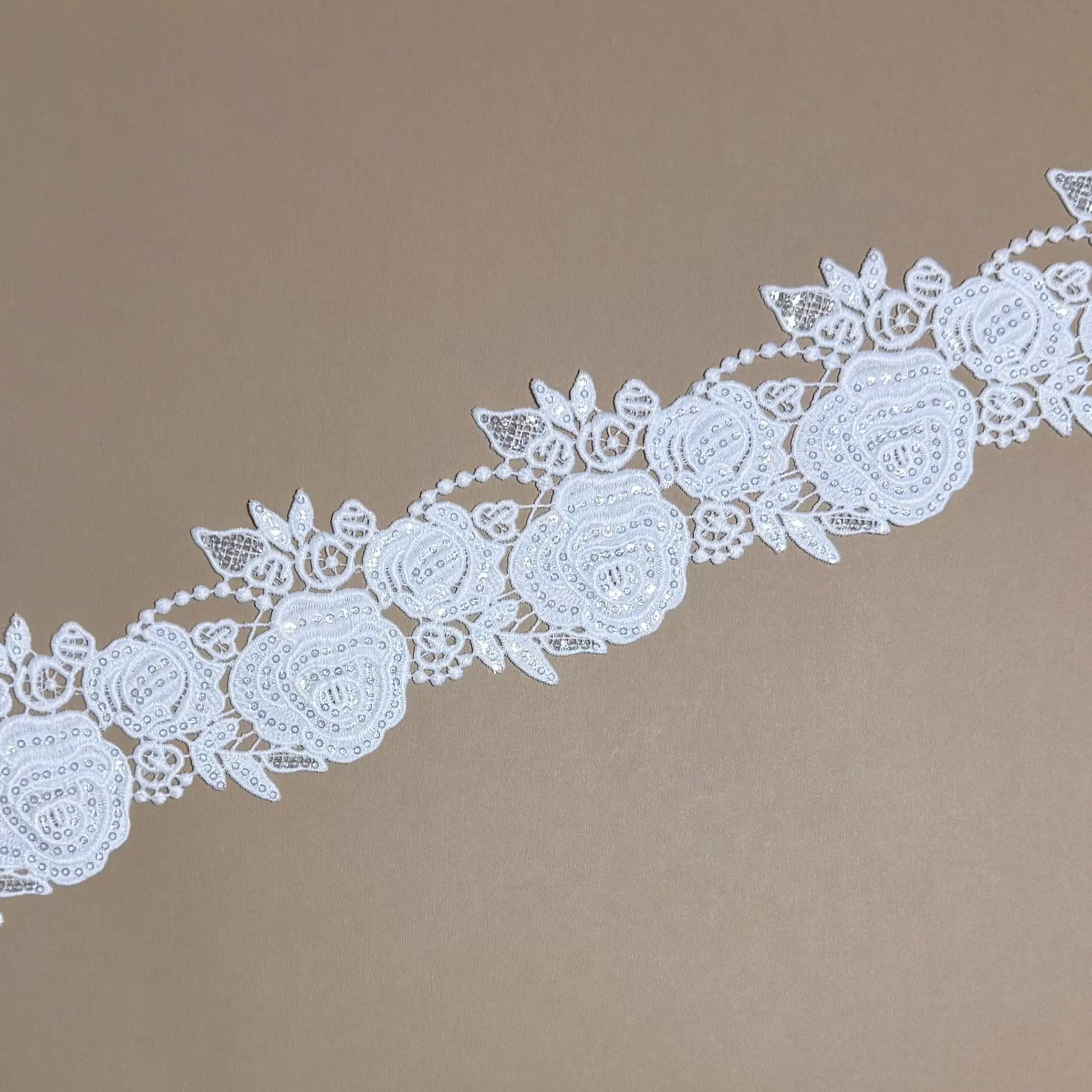 3D Rose Sequined Lace Trim