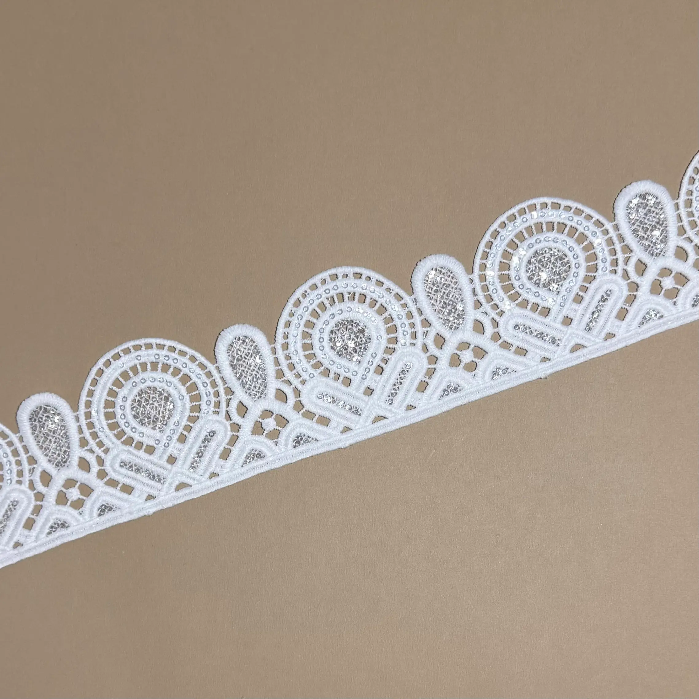 Fan Scalloped Geometric Sequined Lace Trim
