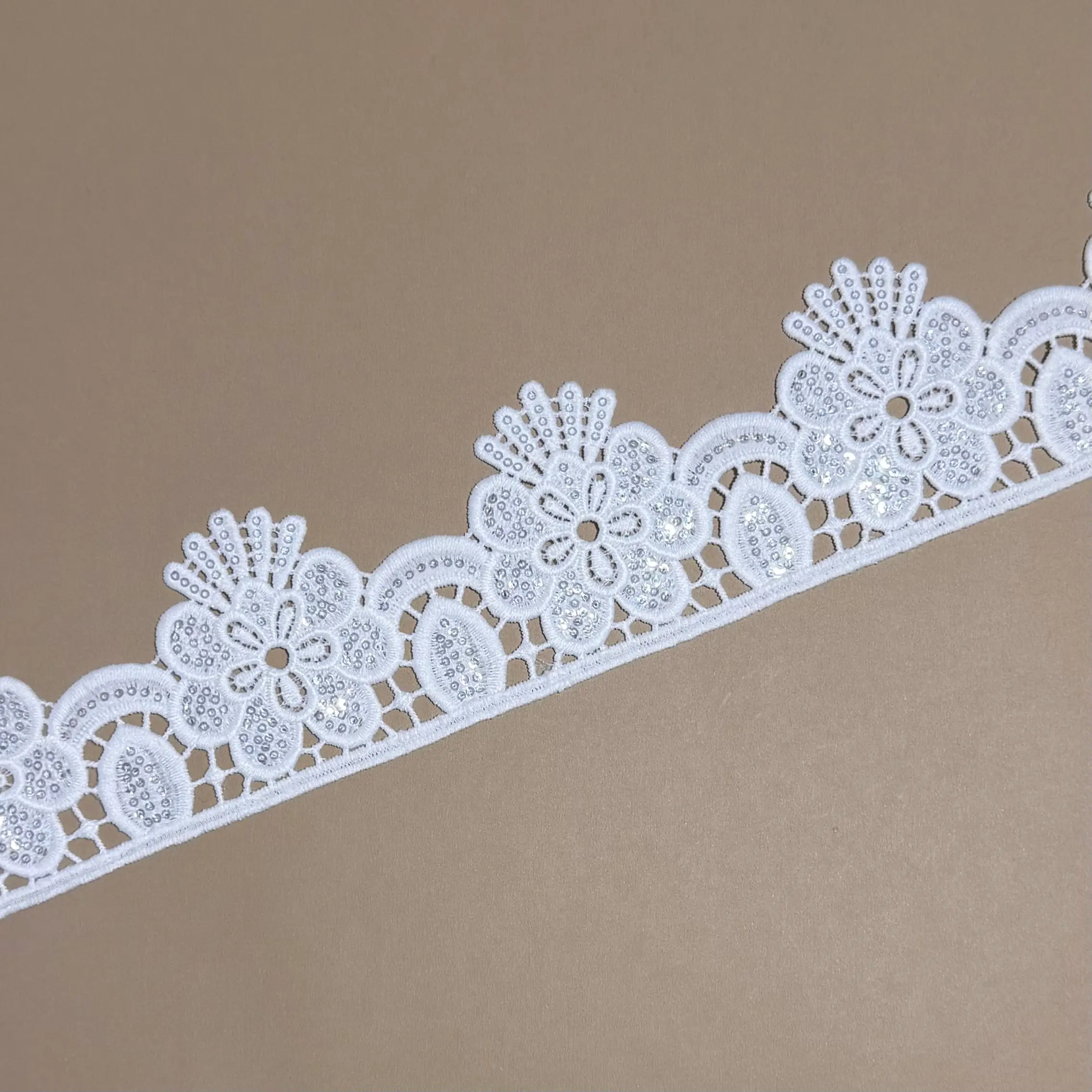 Floral Fan Bud Sequined Lace Trim