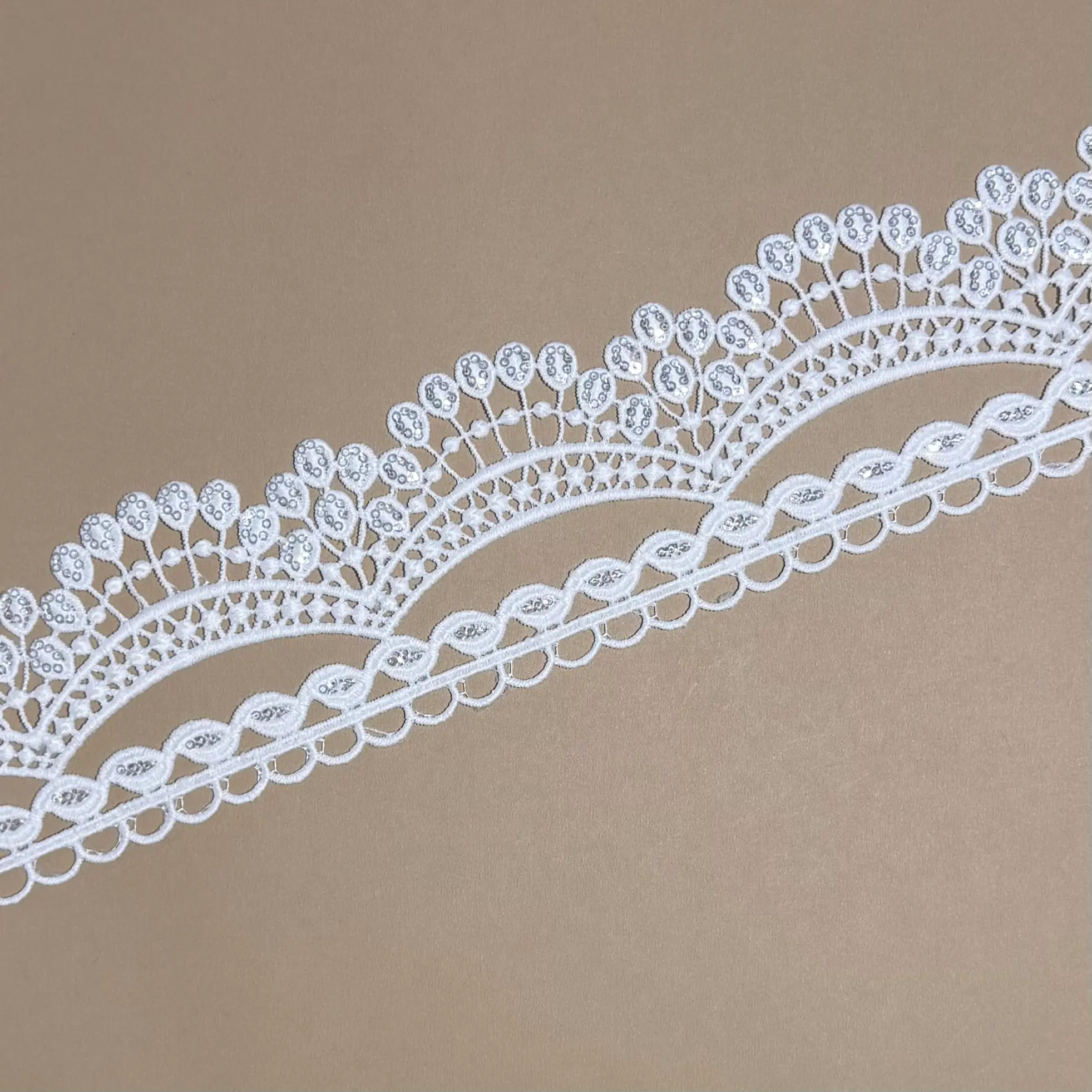 Double-Layer Crescent Bead Sequined Water Soluble Lace Trim