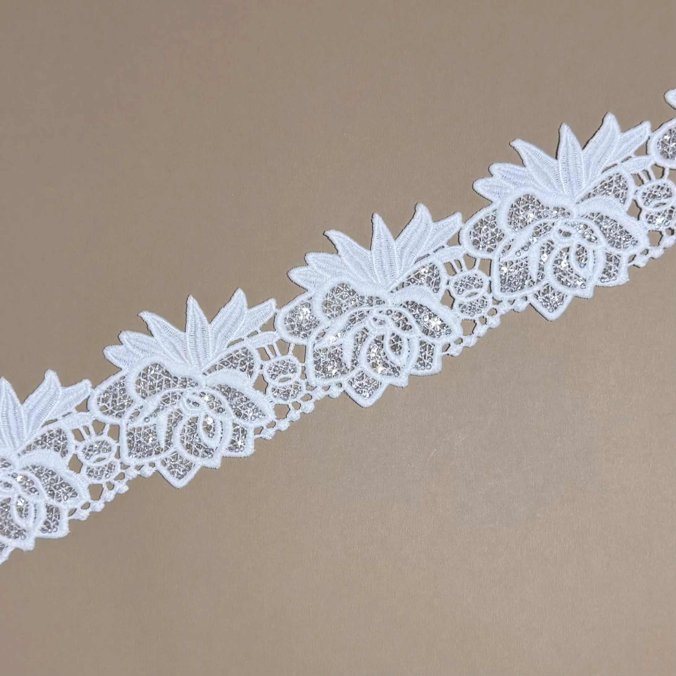 Lotus Flower Sequined Lace Trim
