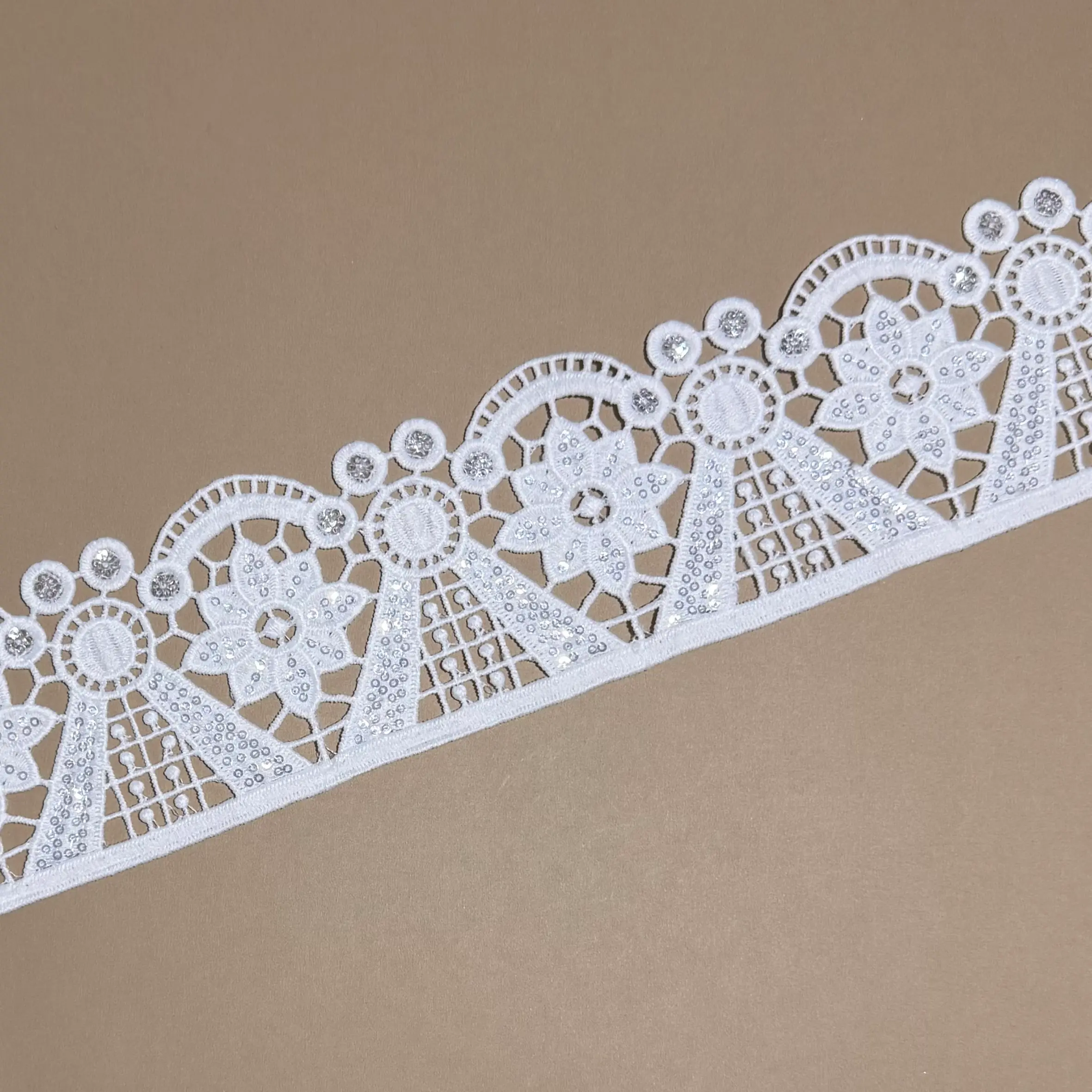 Vintage Floral Geometric Sequined Lace Trim