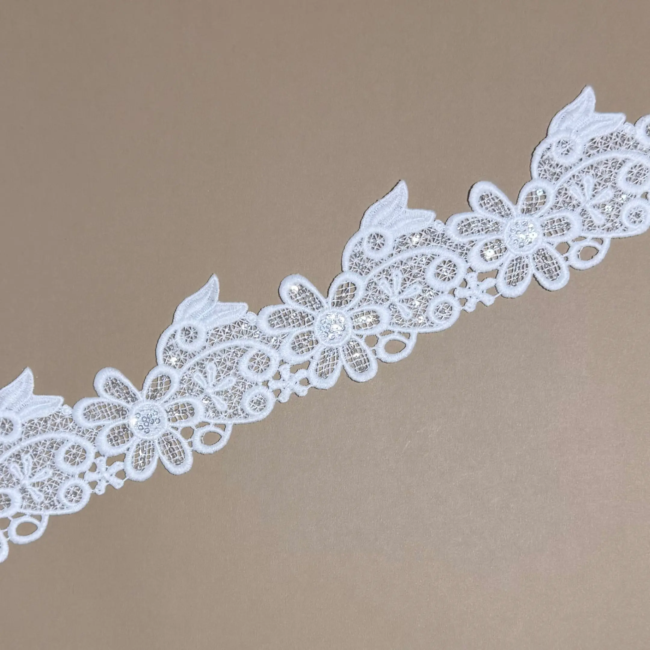 Floral Leaf Sequined Lace Trim