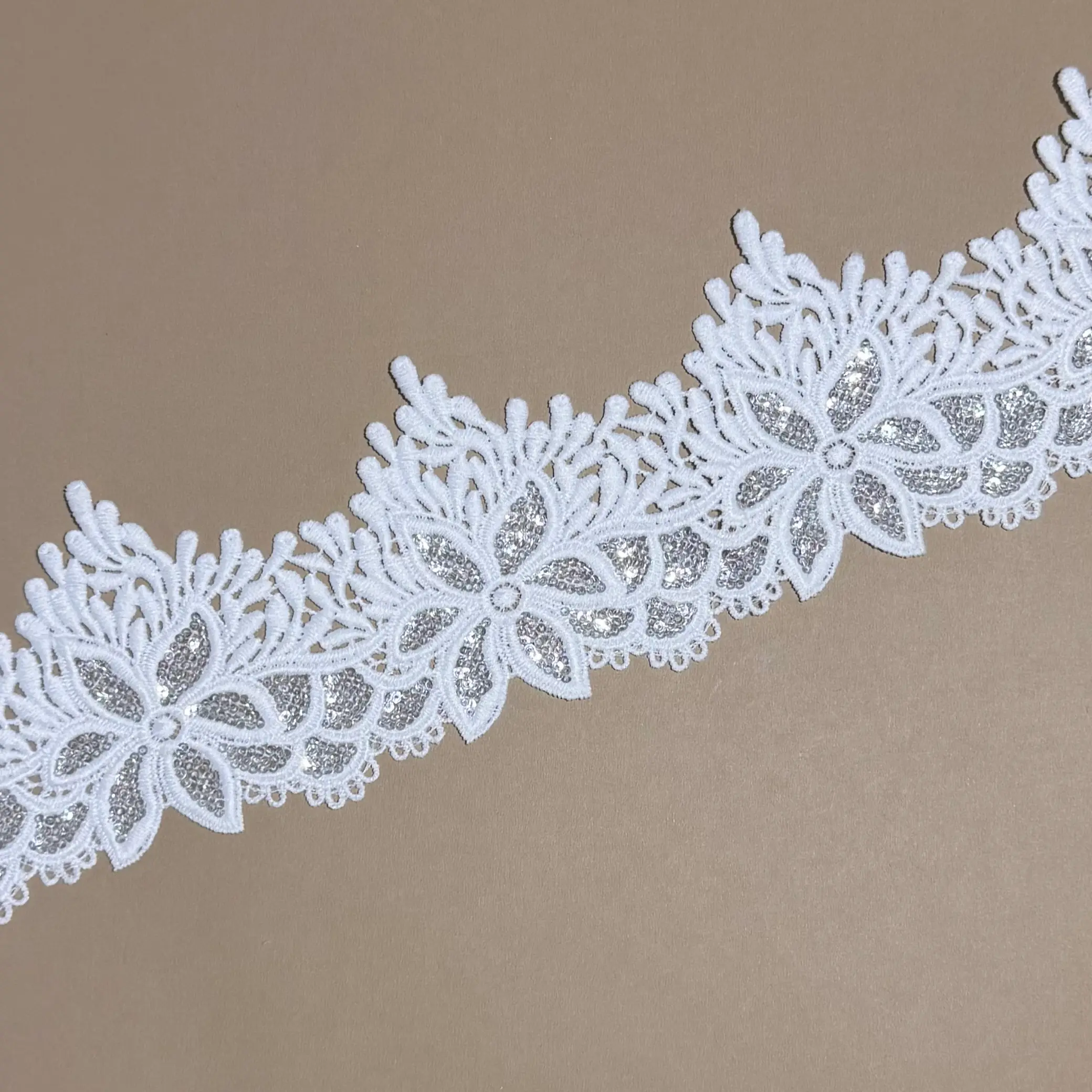 Floral Leaf Sequined Lace Trim