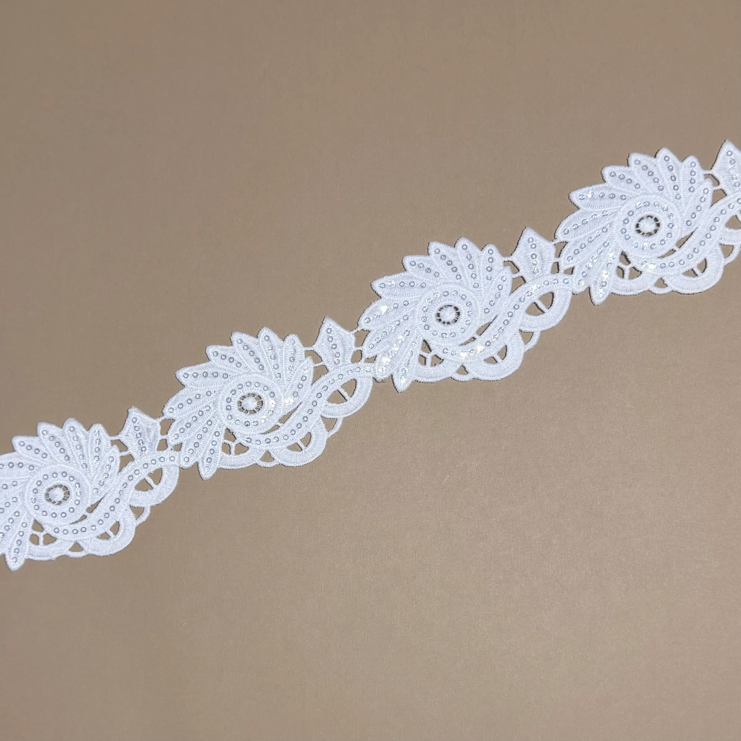 Floral Leaf Sequined Lace Trim