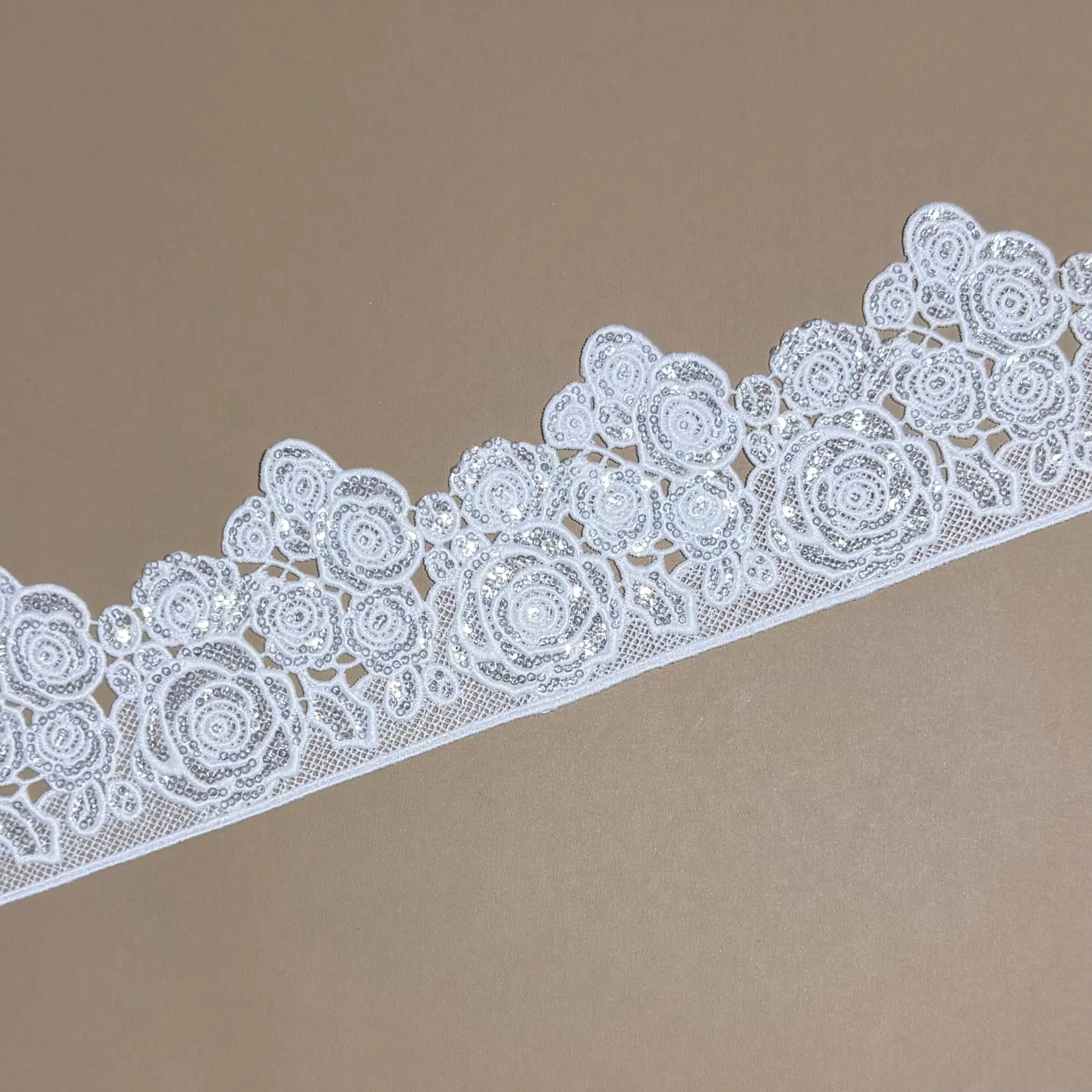 Spiral Rose Sequined Lace Trim