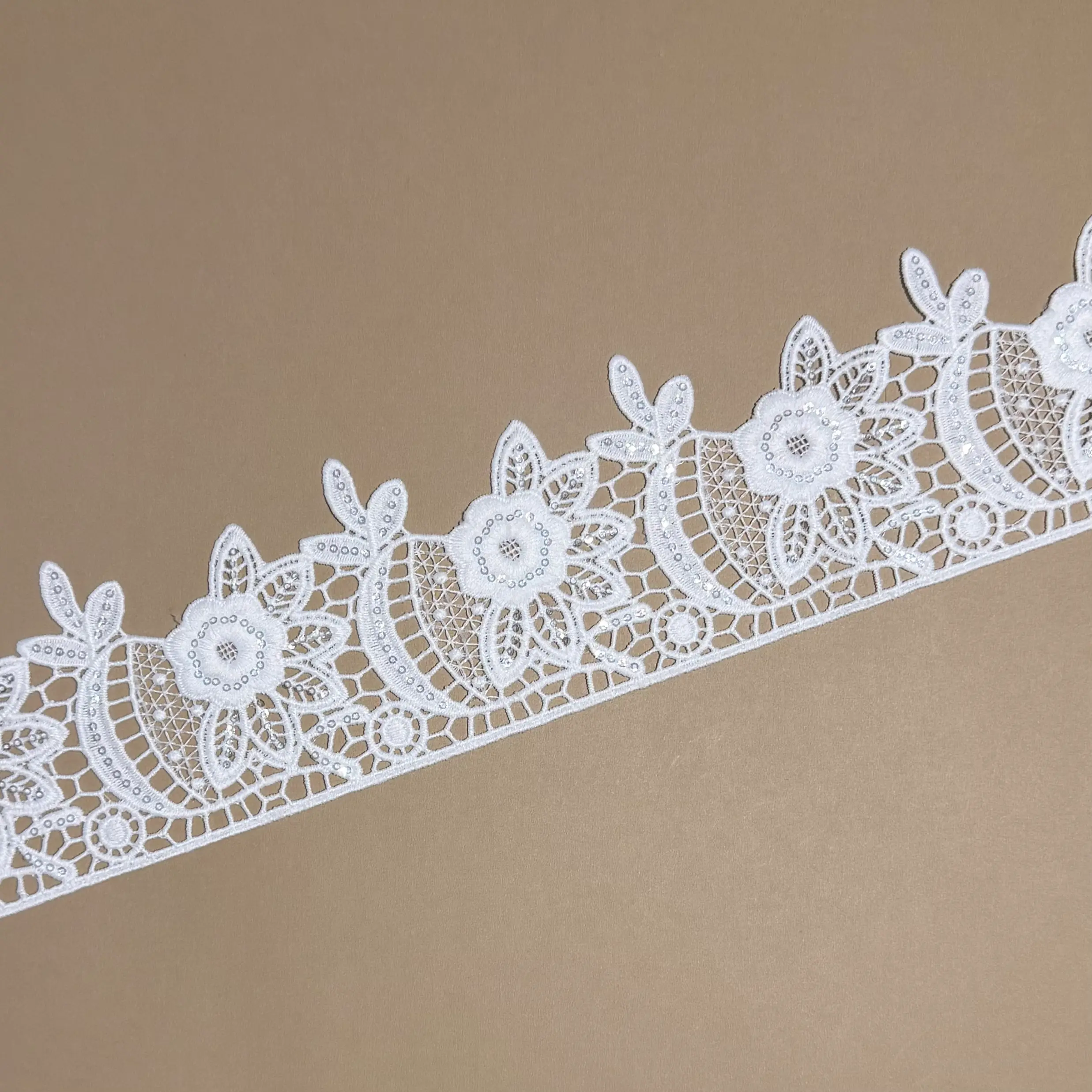 Water Lily Floral Sequined Lace Trim