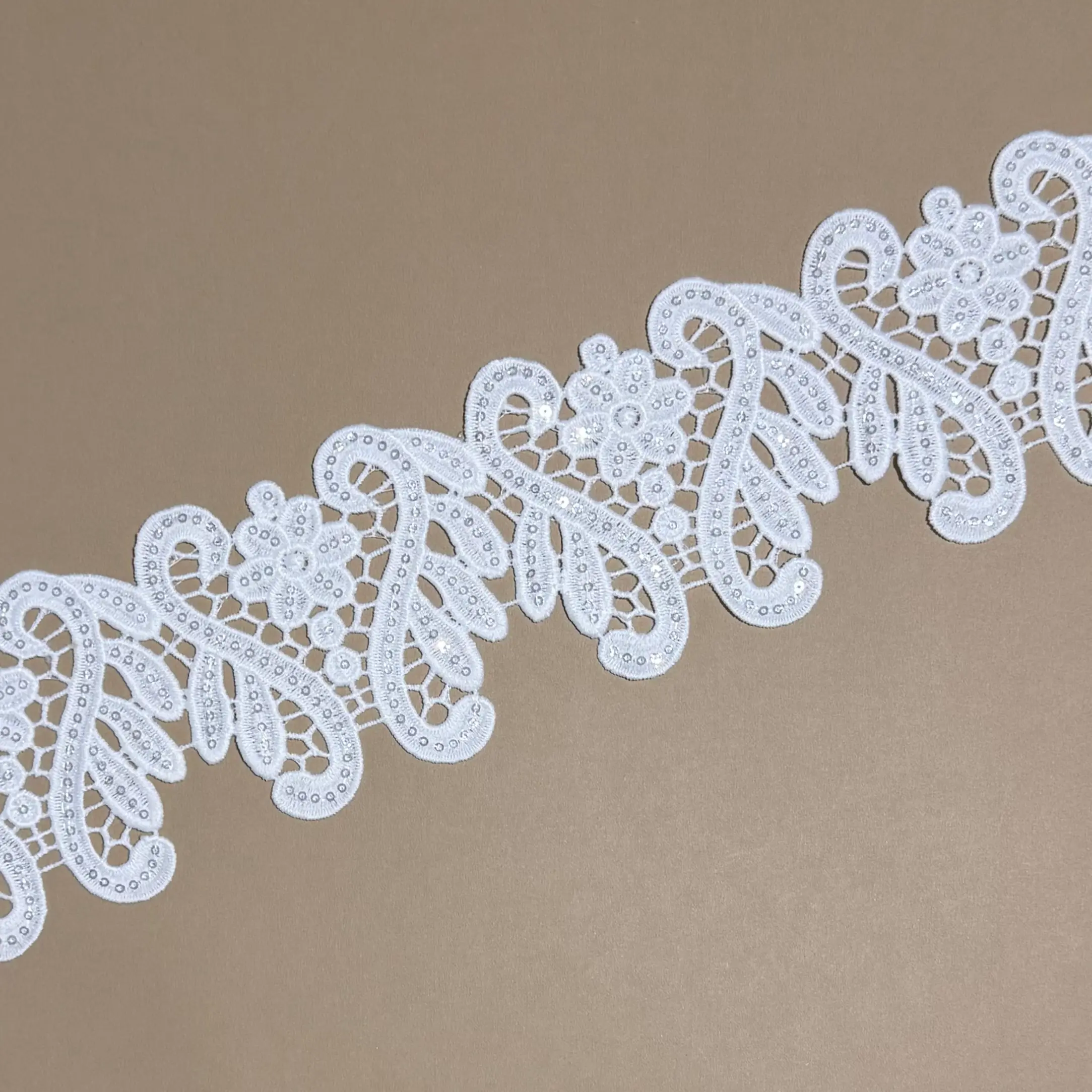Vine Floral Sequin Water-Soluble Lace Trim