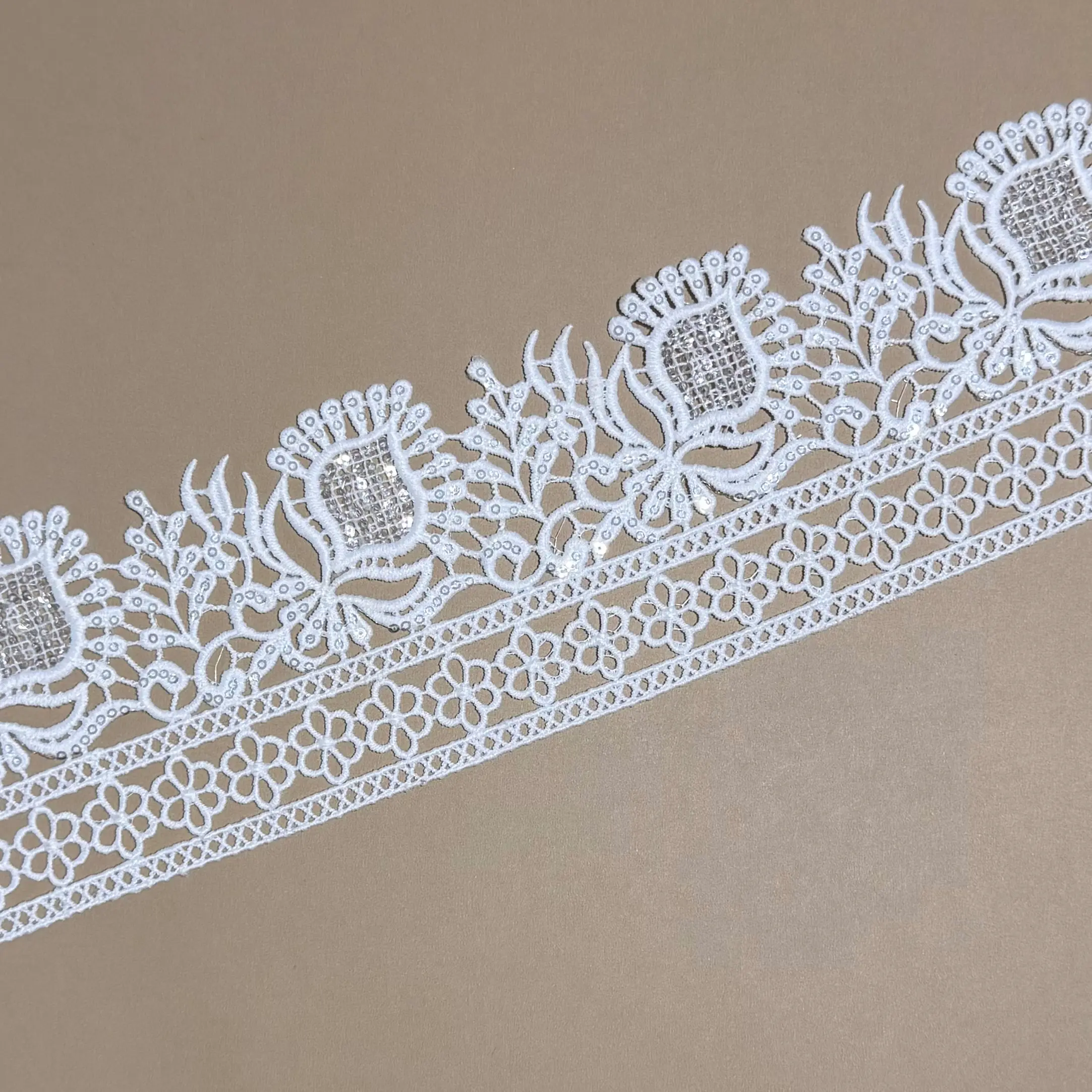 Oval Petal Sequin Water-Soluble Lace Trim