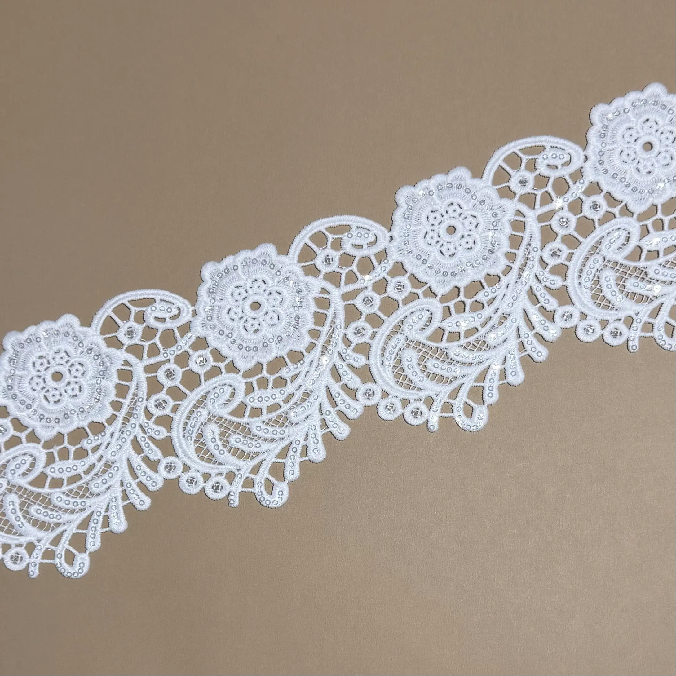 Vintage Scroll Floral Sequin Water-Soluble Lace Trim