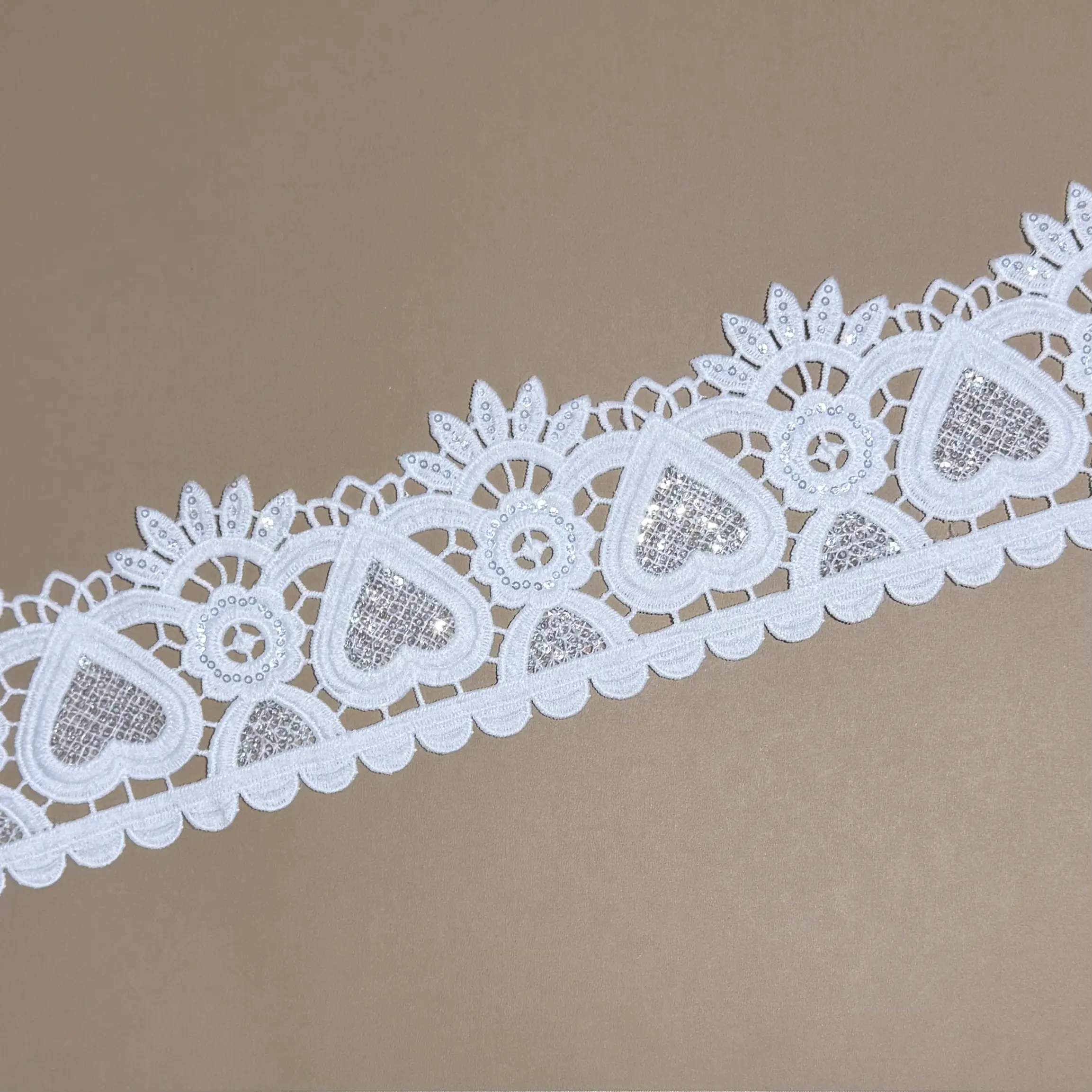 Heart & Floral Sequin Water-Soluble Lace Trim