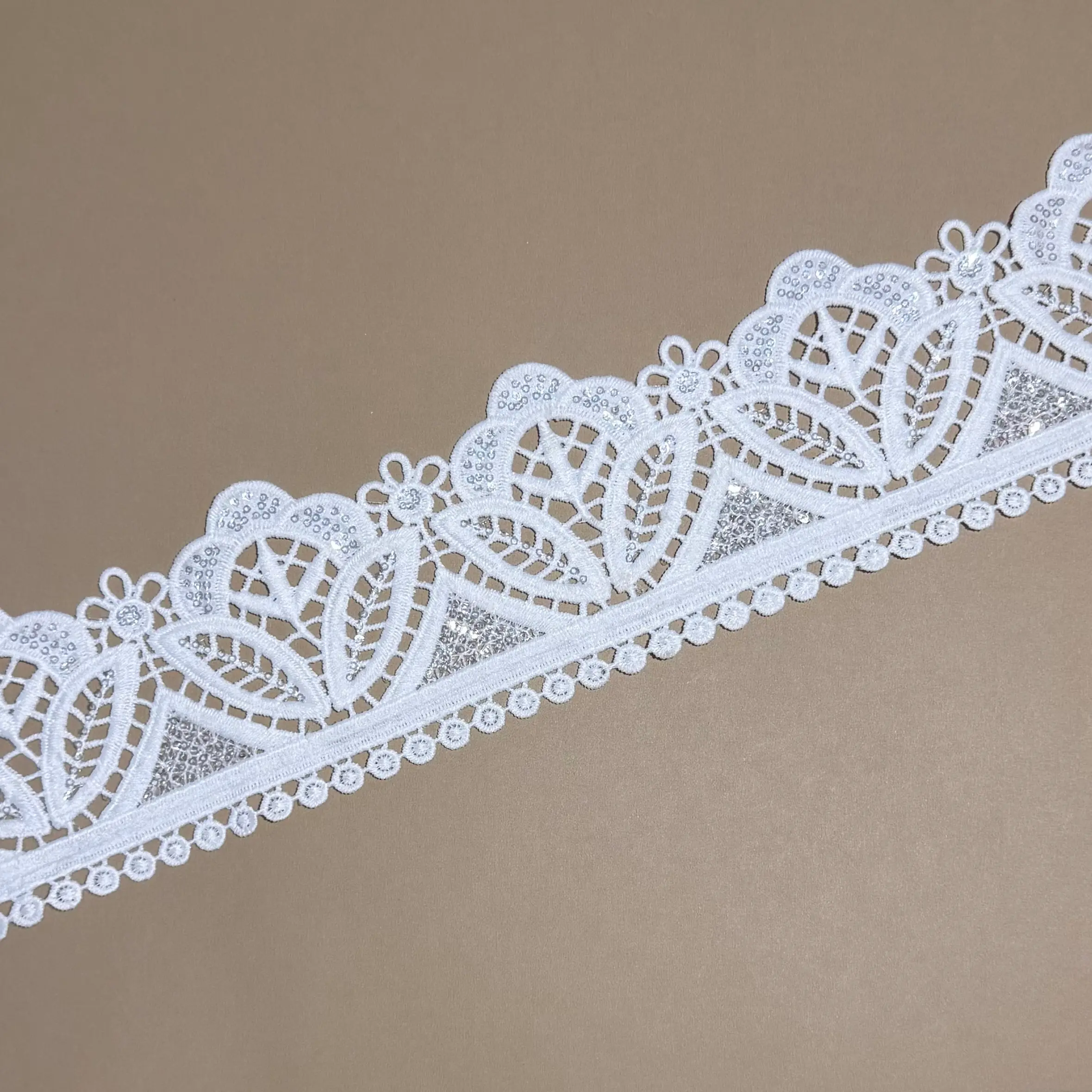 Shell Leaf Floral Sequin Water-Soluble Lace Trim