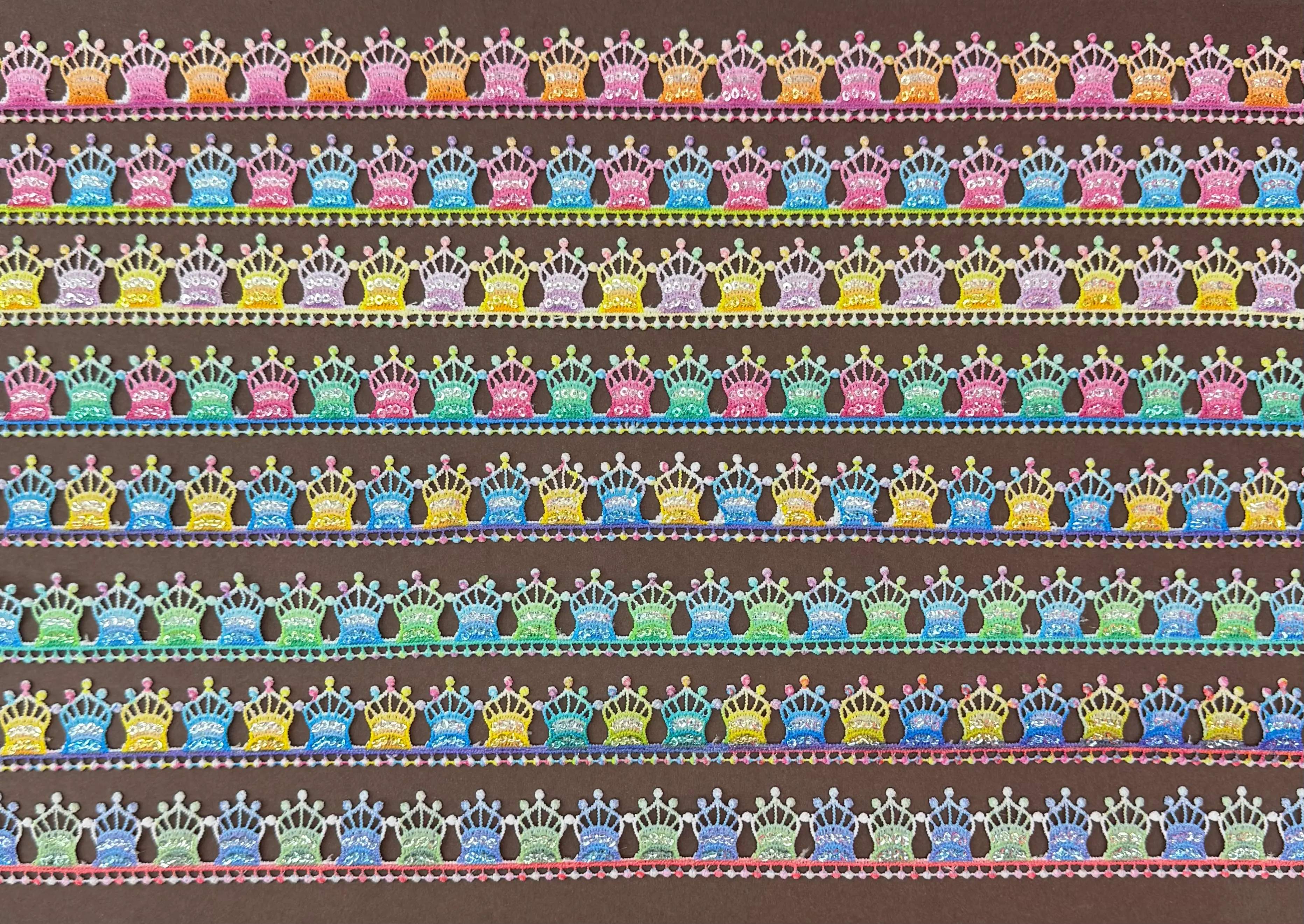 Rainbow Crown Digital Print Sequined Lace Trim