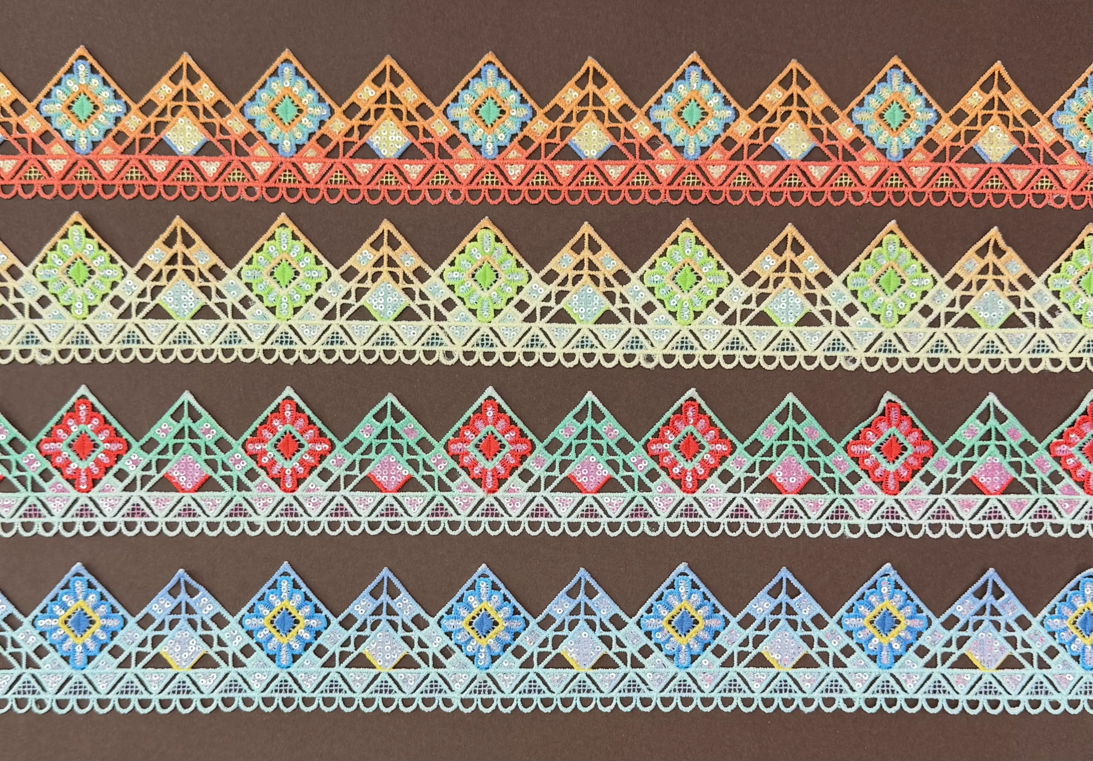 Gradient Rhombus Geometric Sequined Lace Trim