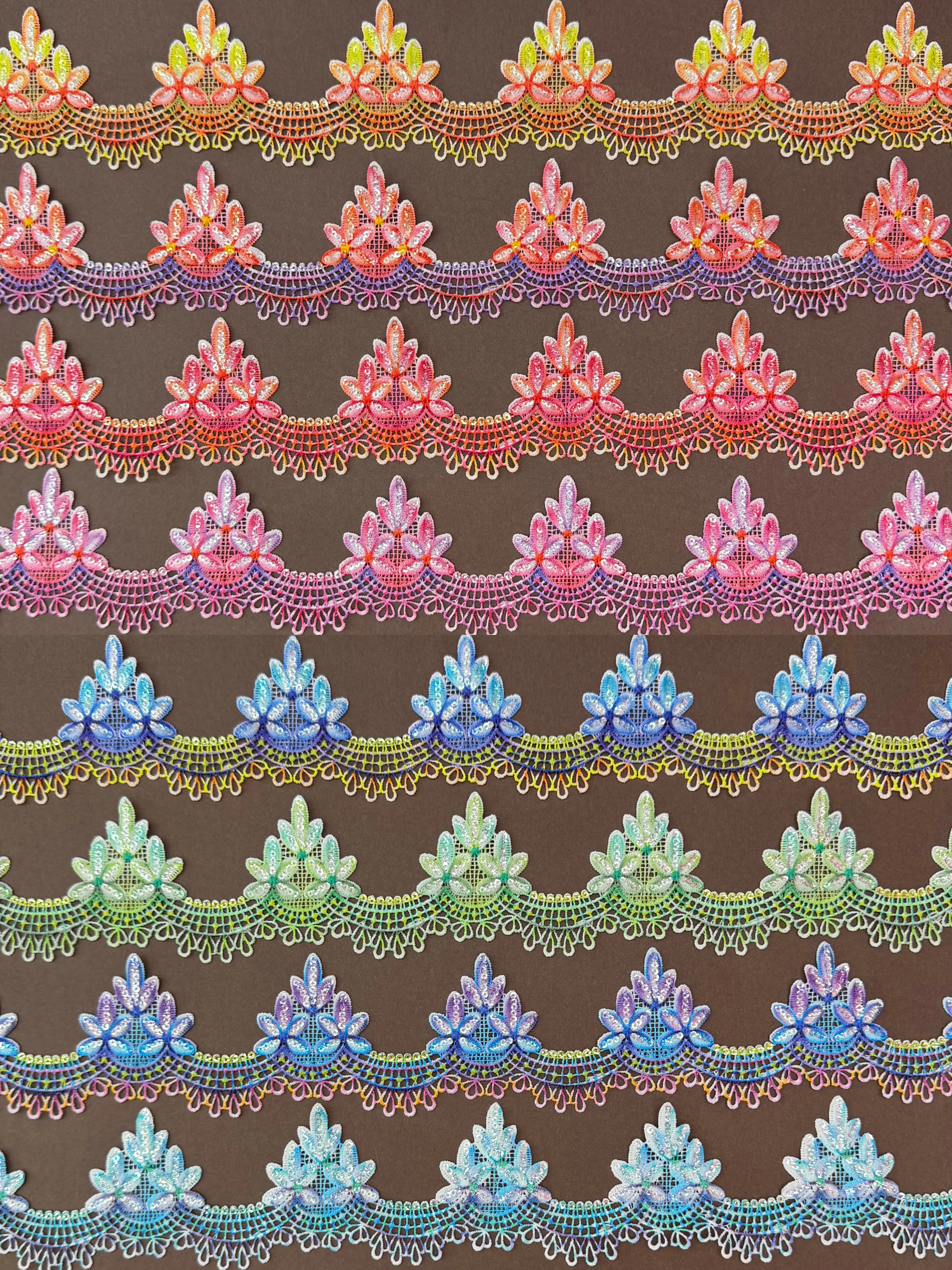 Macaron Gradient Floral Sequined Lace Trim