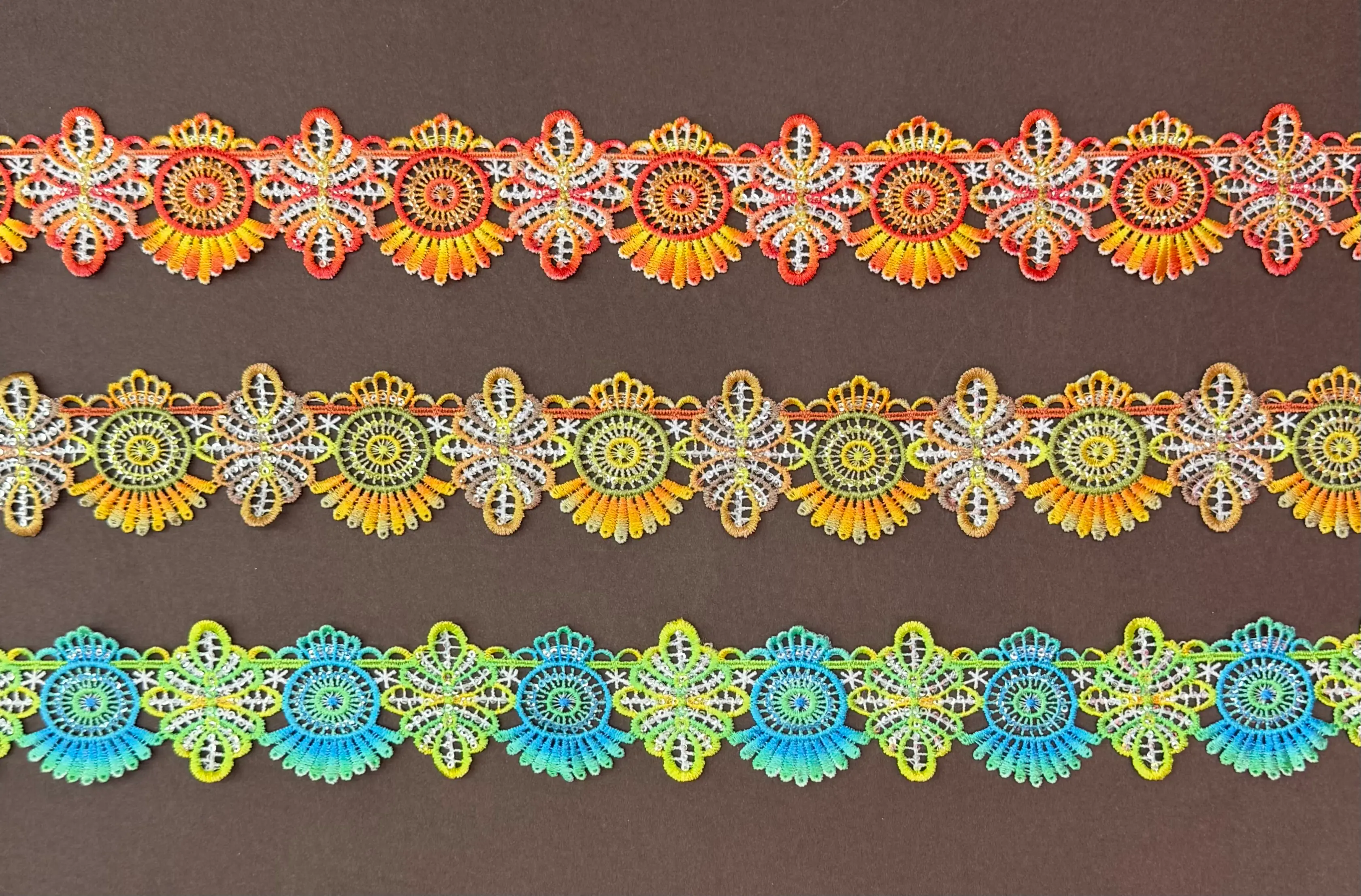 Gradient Floral Digital Printed Water Soluble Lace Trim