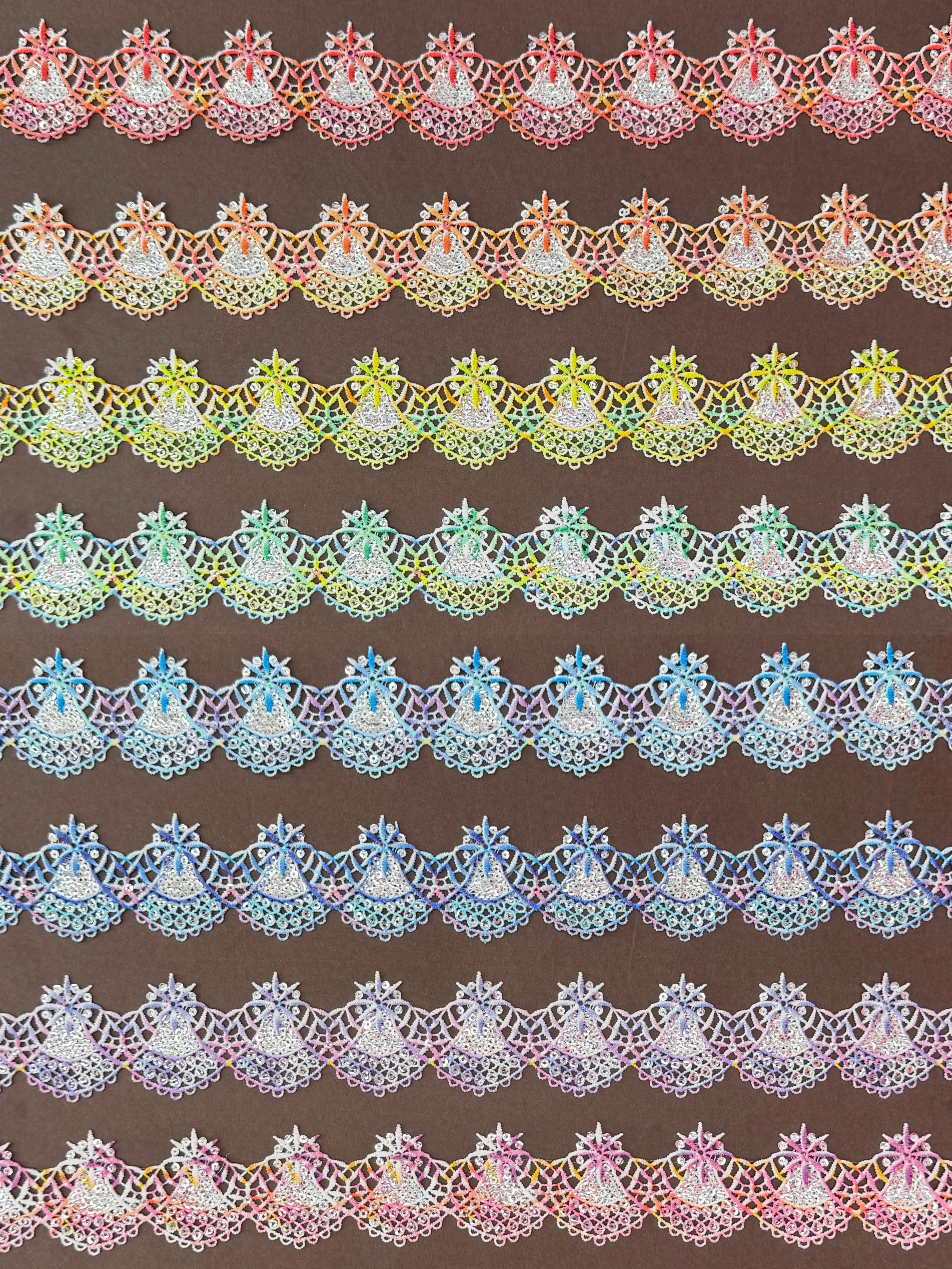 Star Scalloped Multicolor Sequined Digital Printed Lace Trim