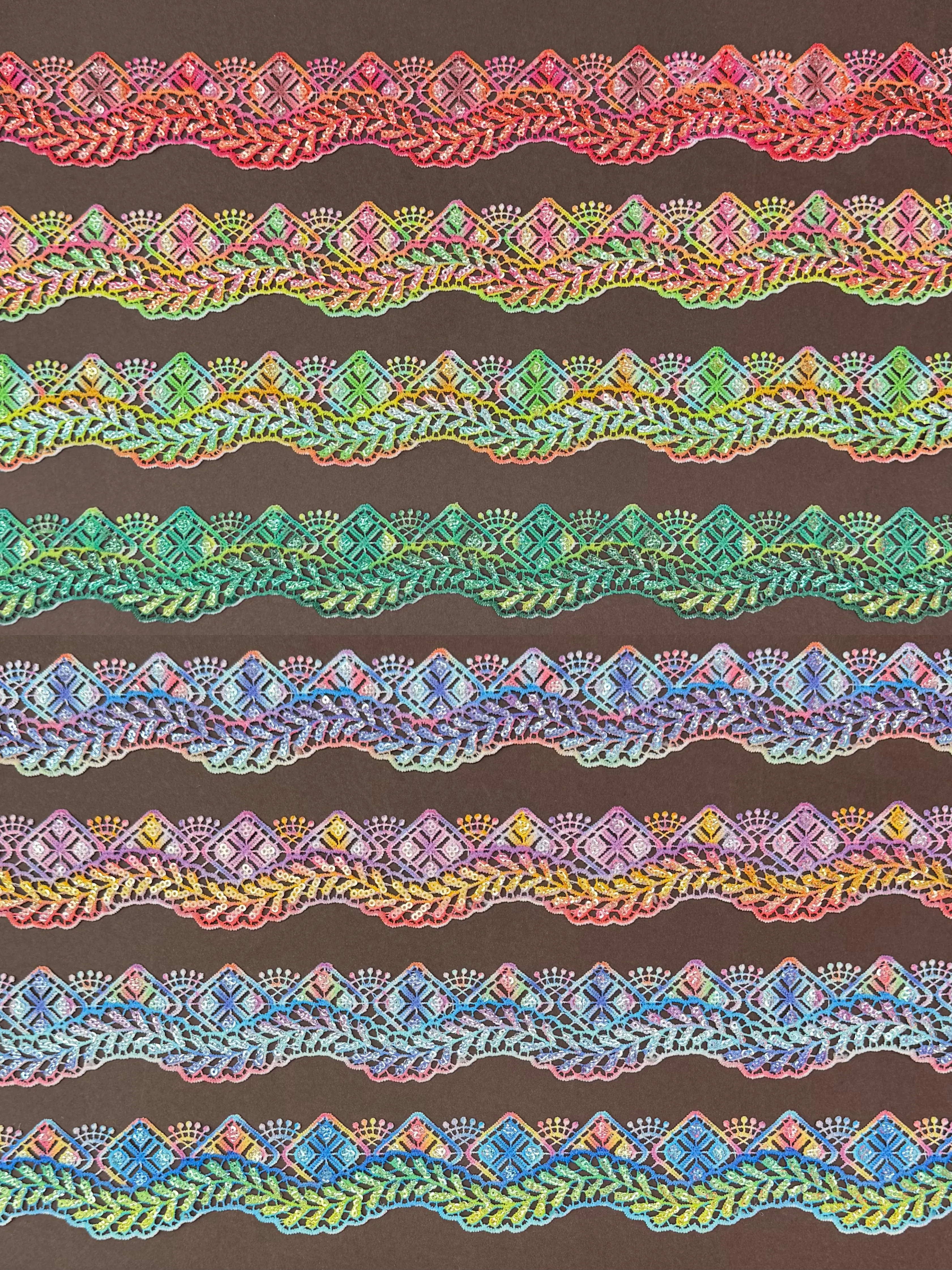 Rhombus Leaf Multicolor Digital Printed Wave Lace Trim