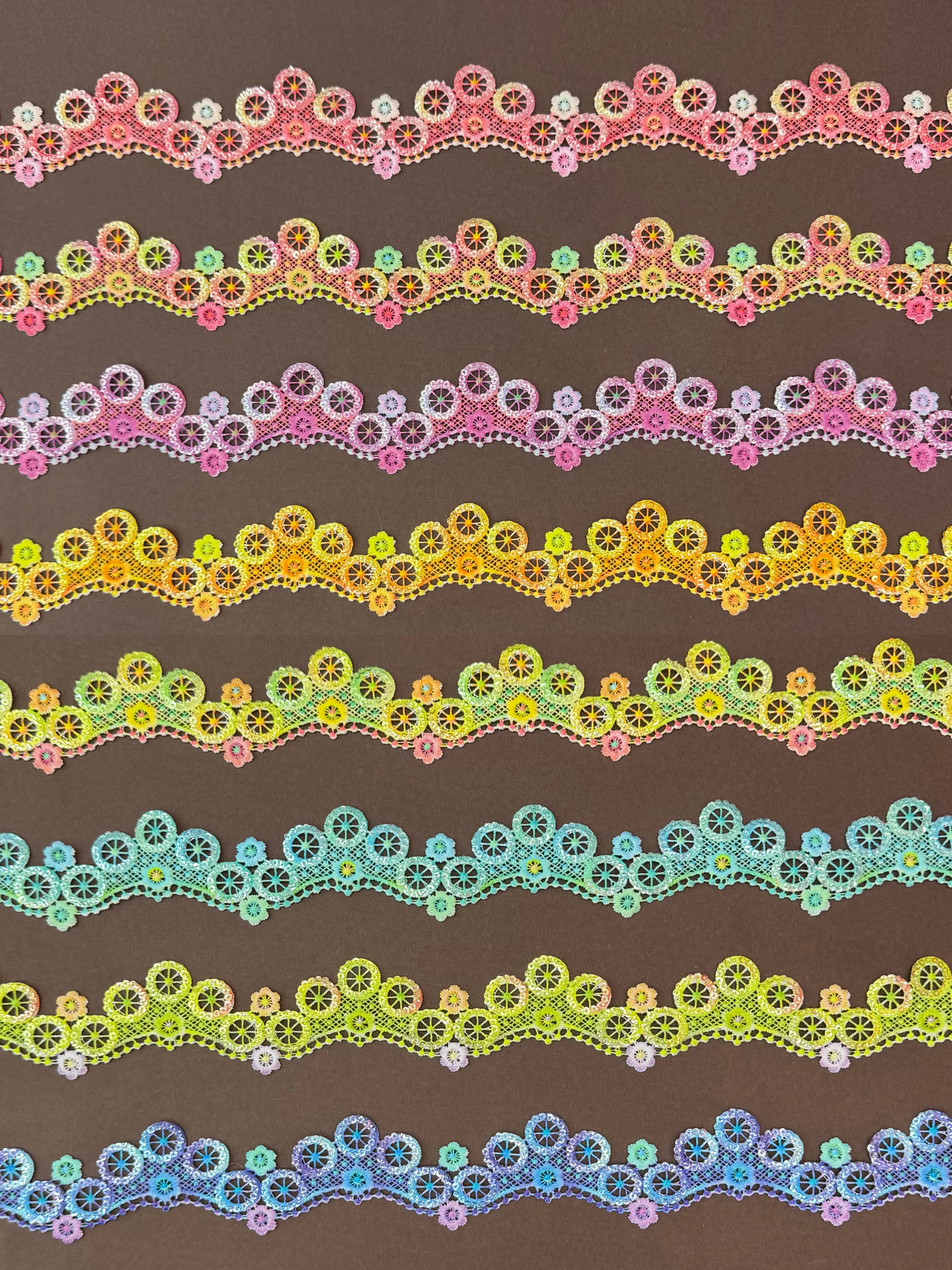 Rainbow Gradient Floral Sequined Lace Trim