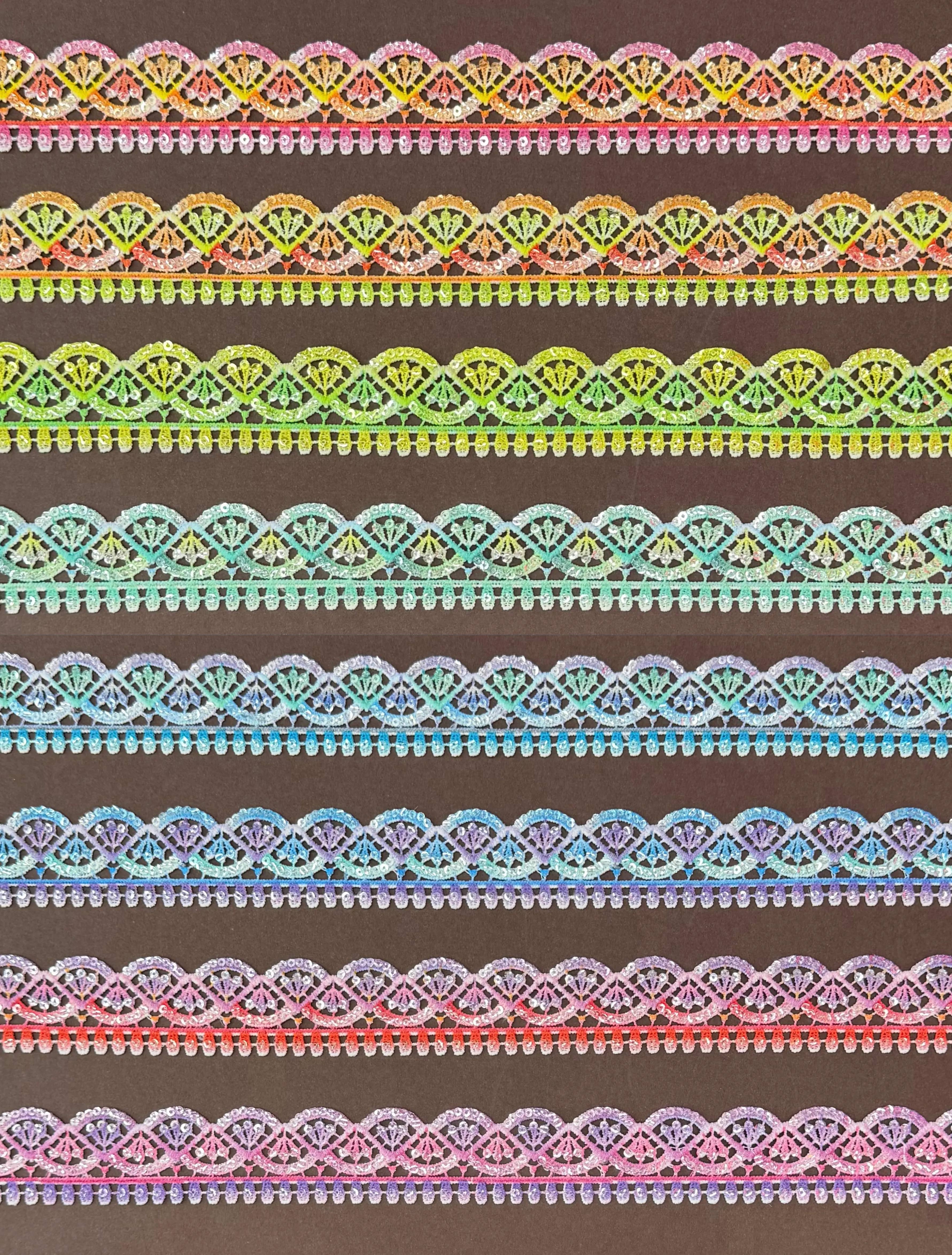Fan Scalloped Multicolor Sequined Digital Printed Lace Trim