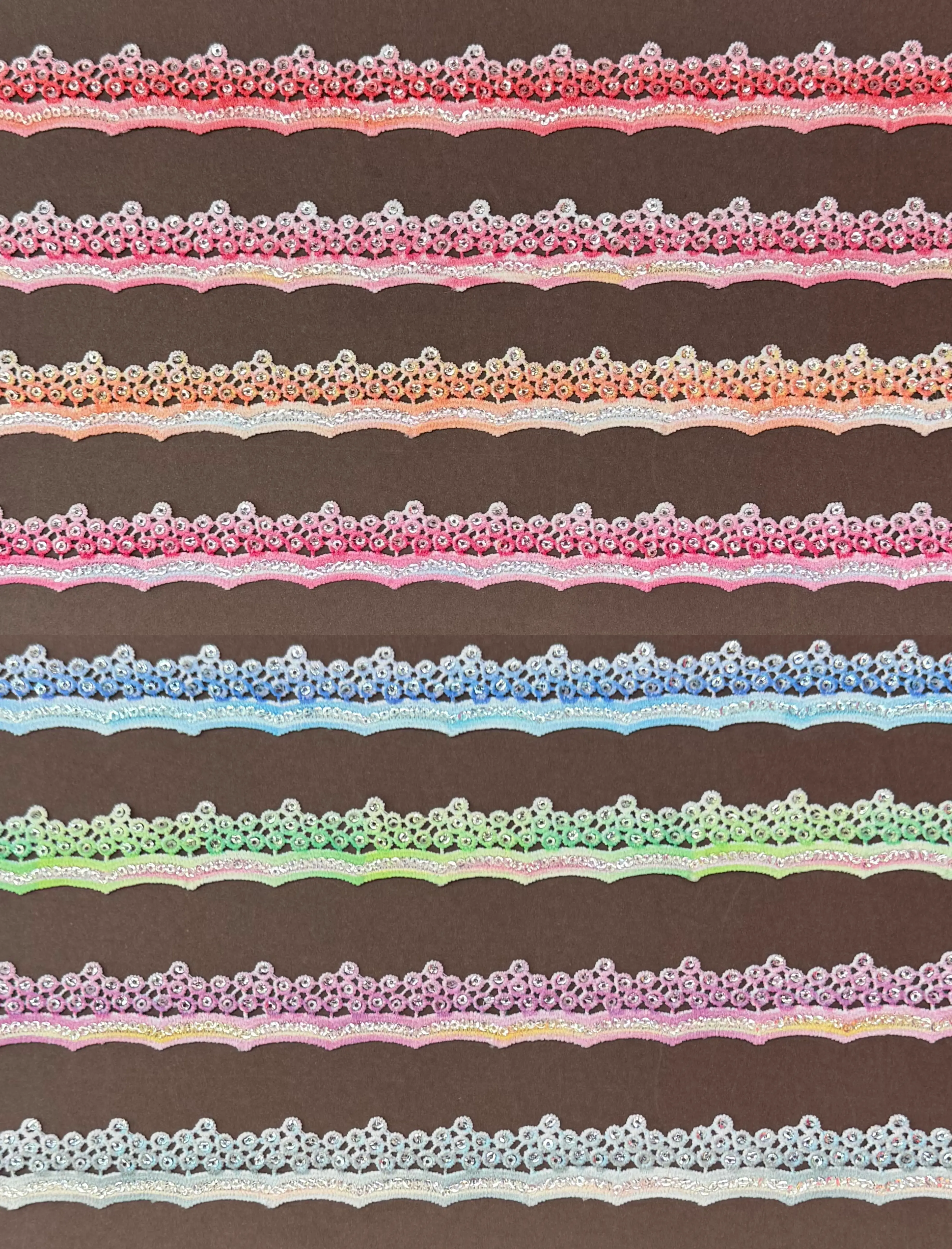 Tiny Dot Sequined Multicolor Digital Printed Wave Lace Trim