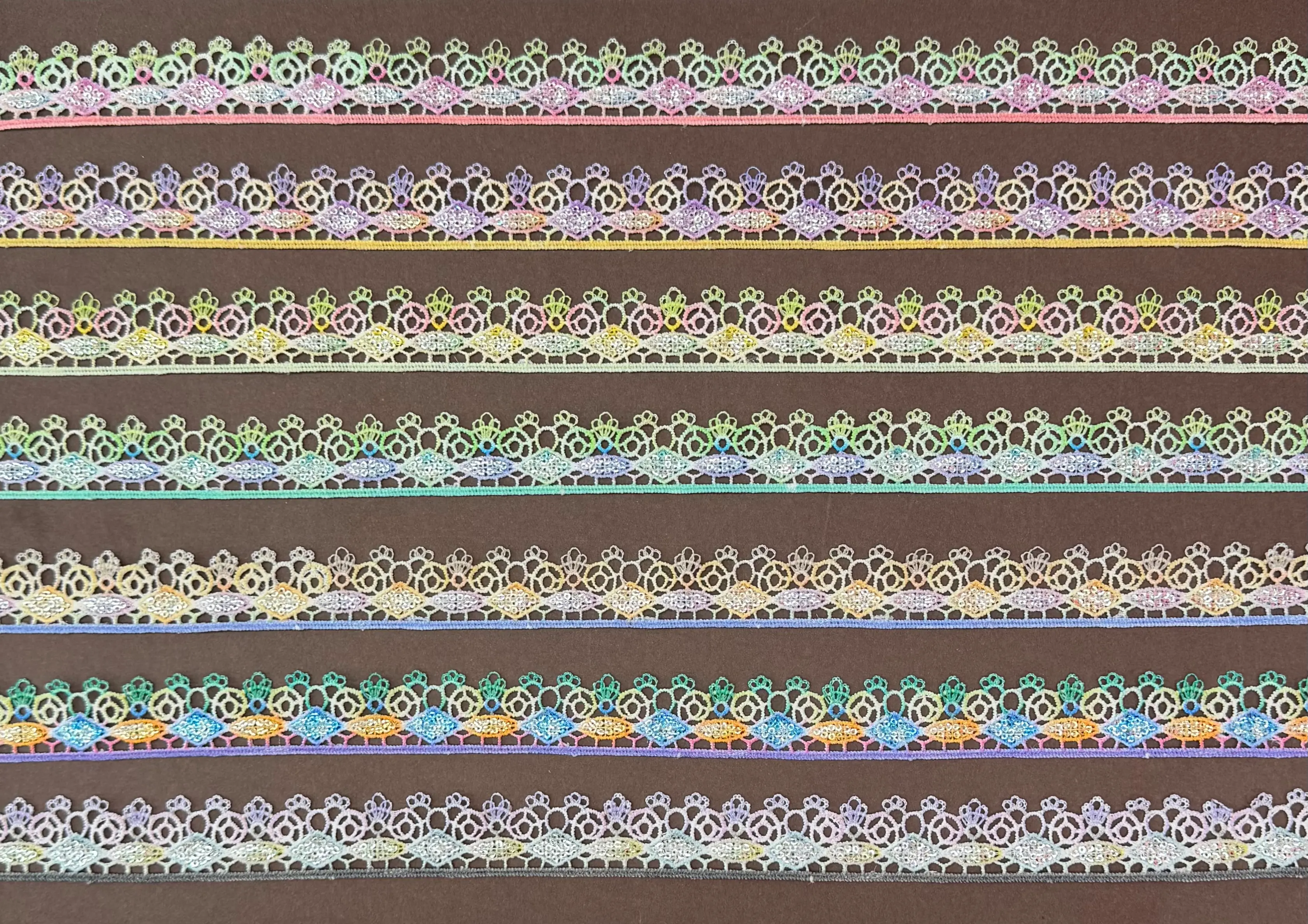 Rhombus Petal Mini Sequined Multicolor Digital Printed Lace Trim