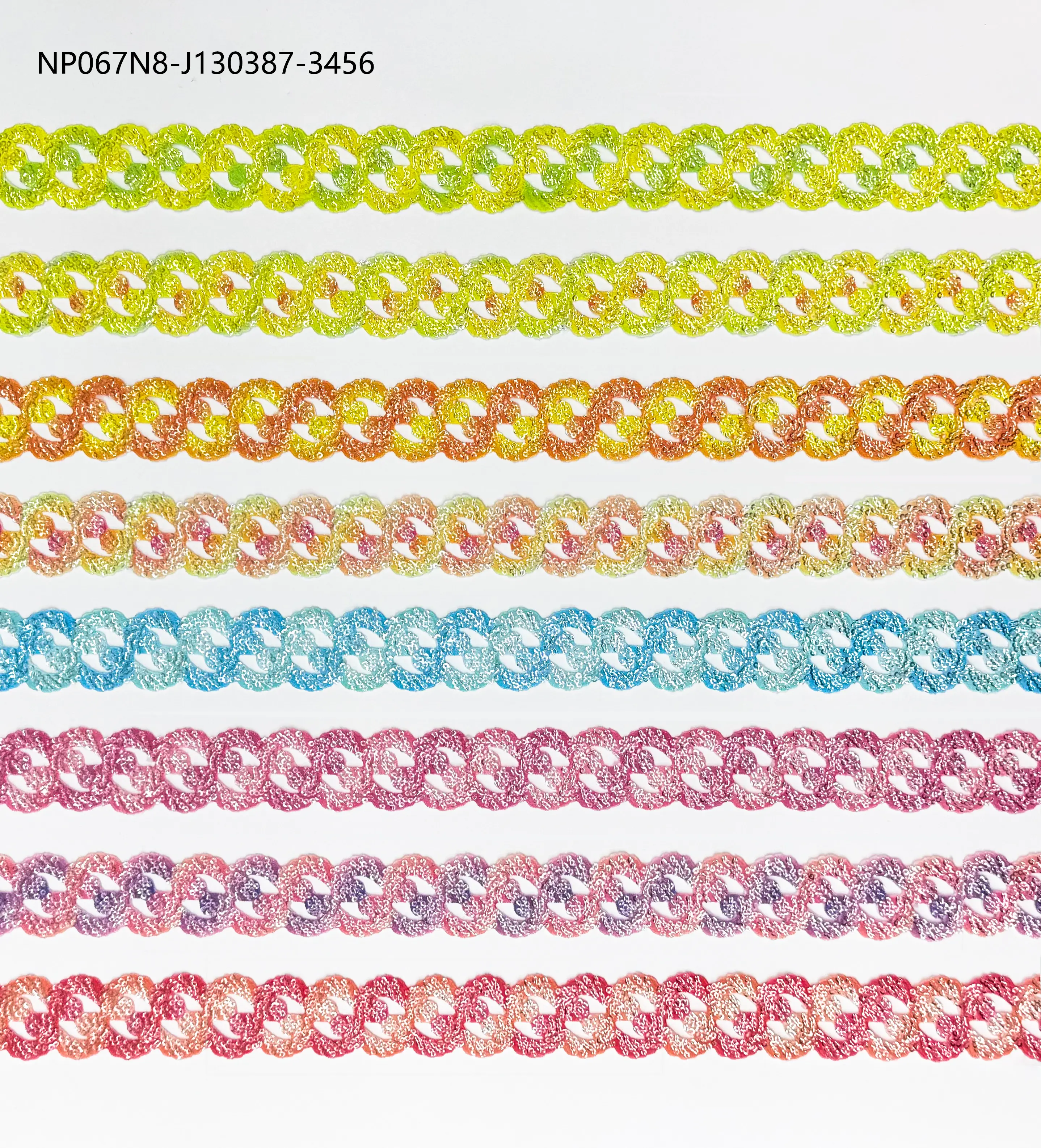 Interlocking Double Ring Multicolor Sequined Lace Trim