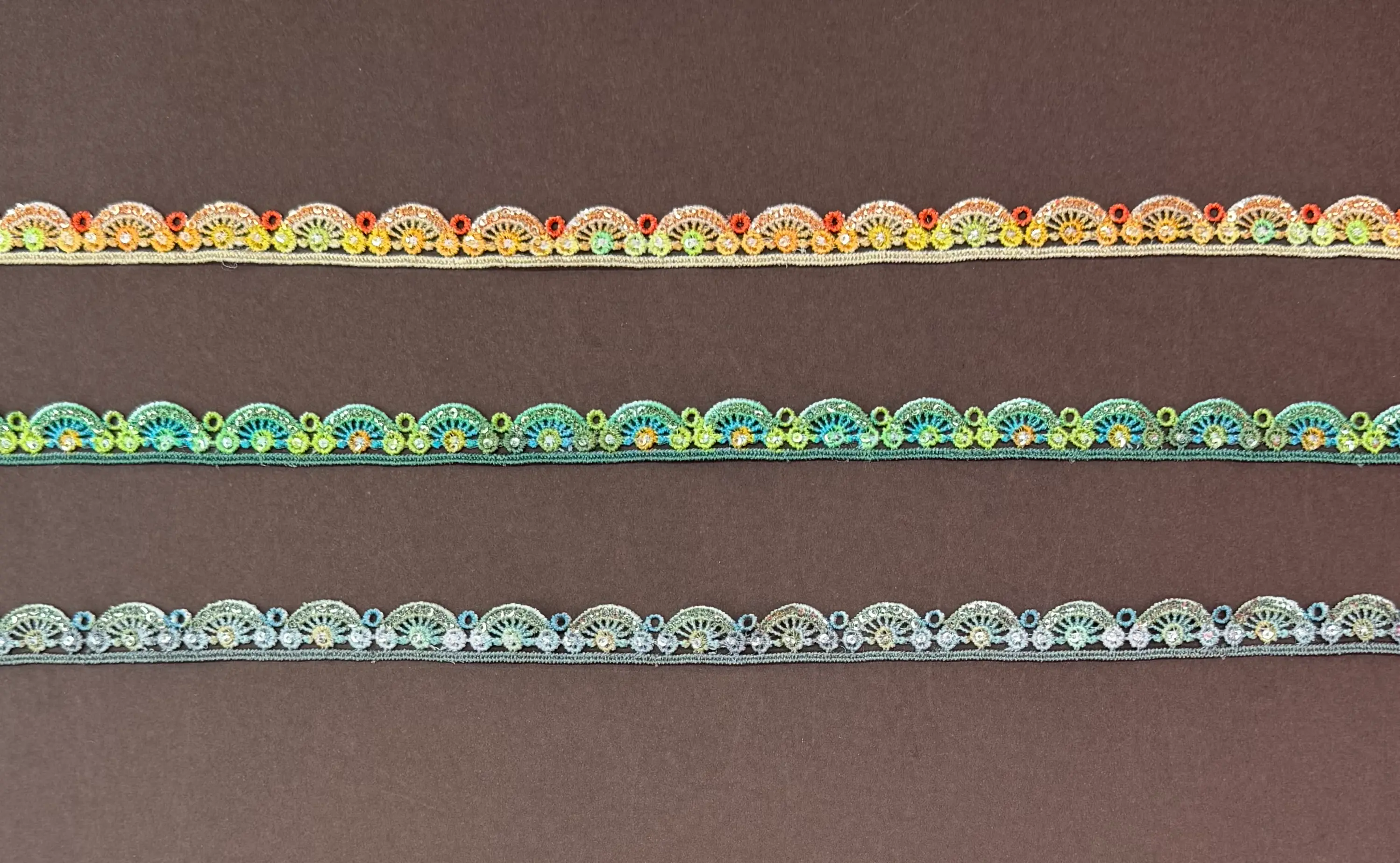 Gradient Fan Sequined Lace Trim With Digital Print