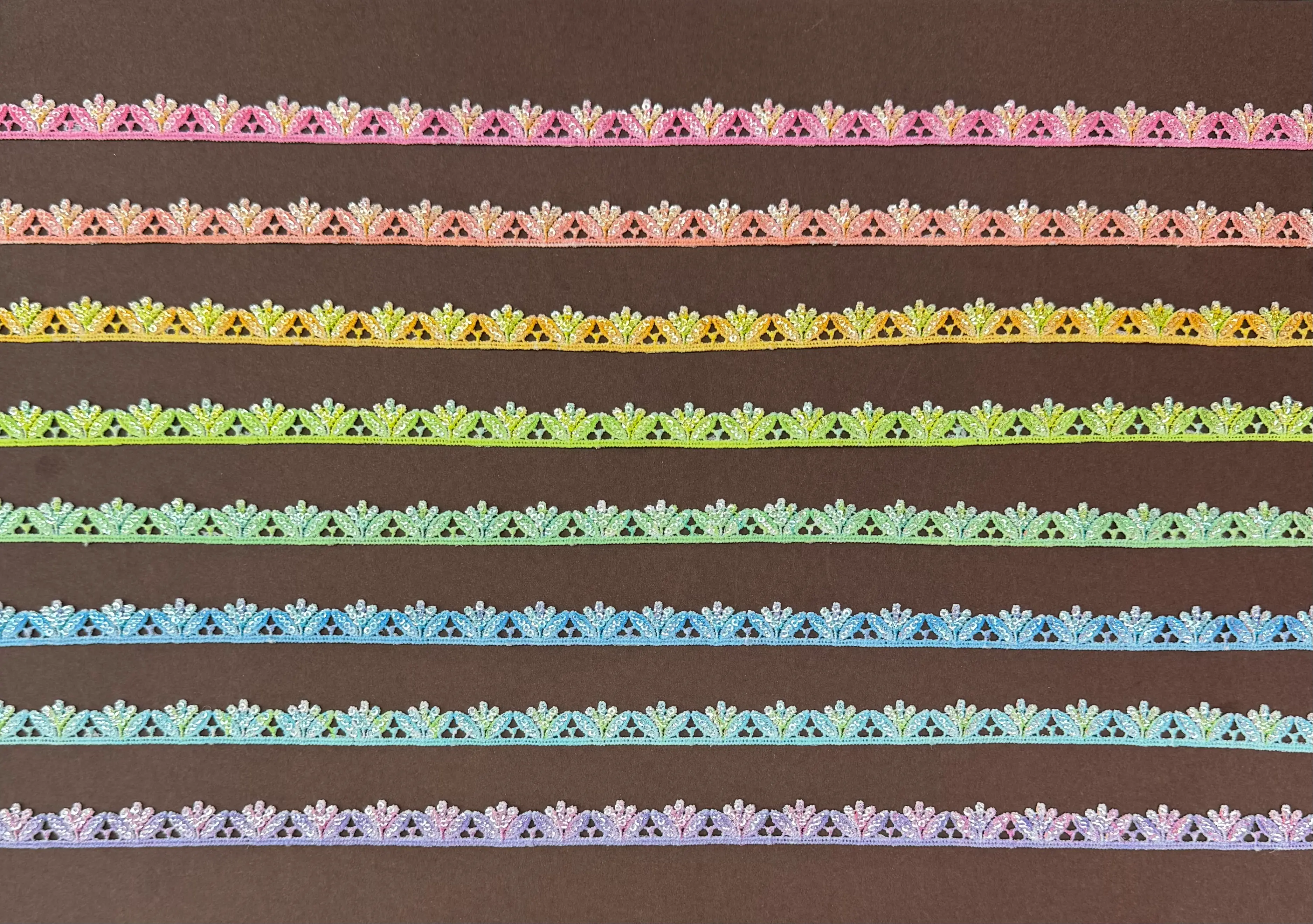 Pastel Ombre Tiny Bud Lace Trim With Digital Dye Print