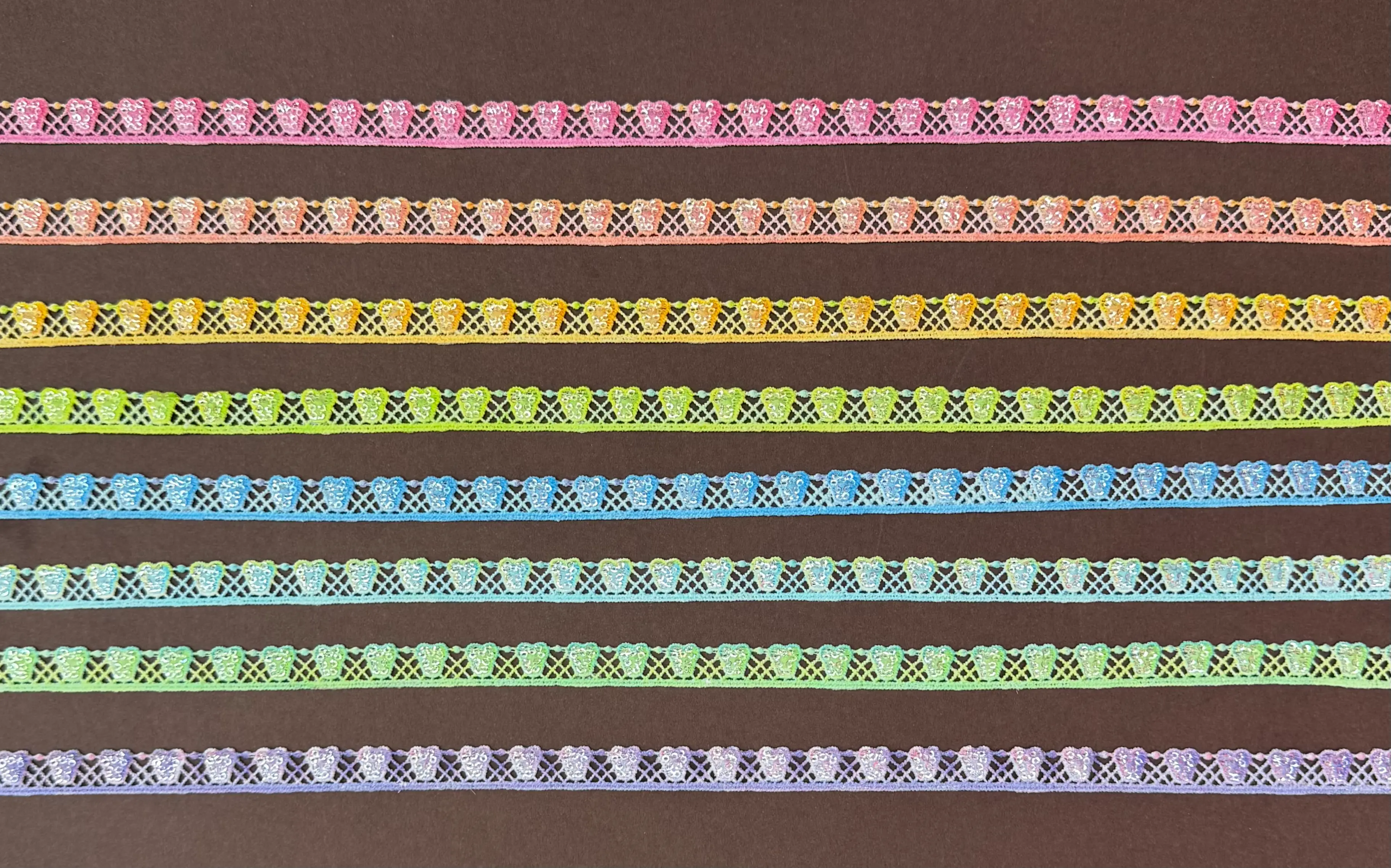 Soft Hued Ombre Heart Mesh Lace Trim With Digital Dye Craft