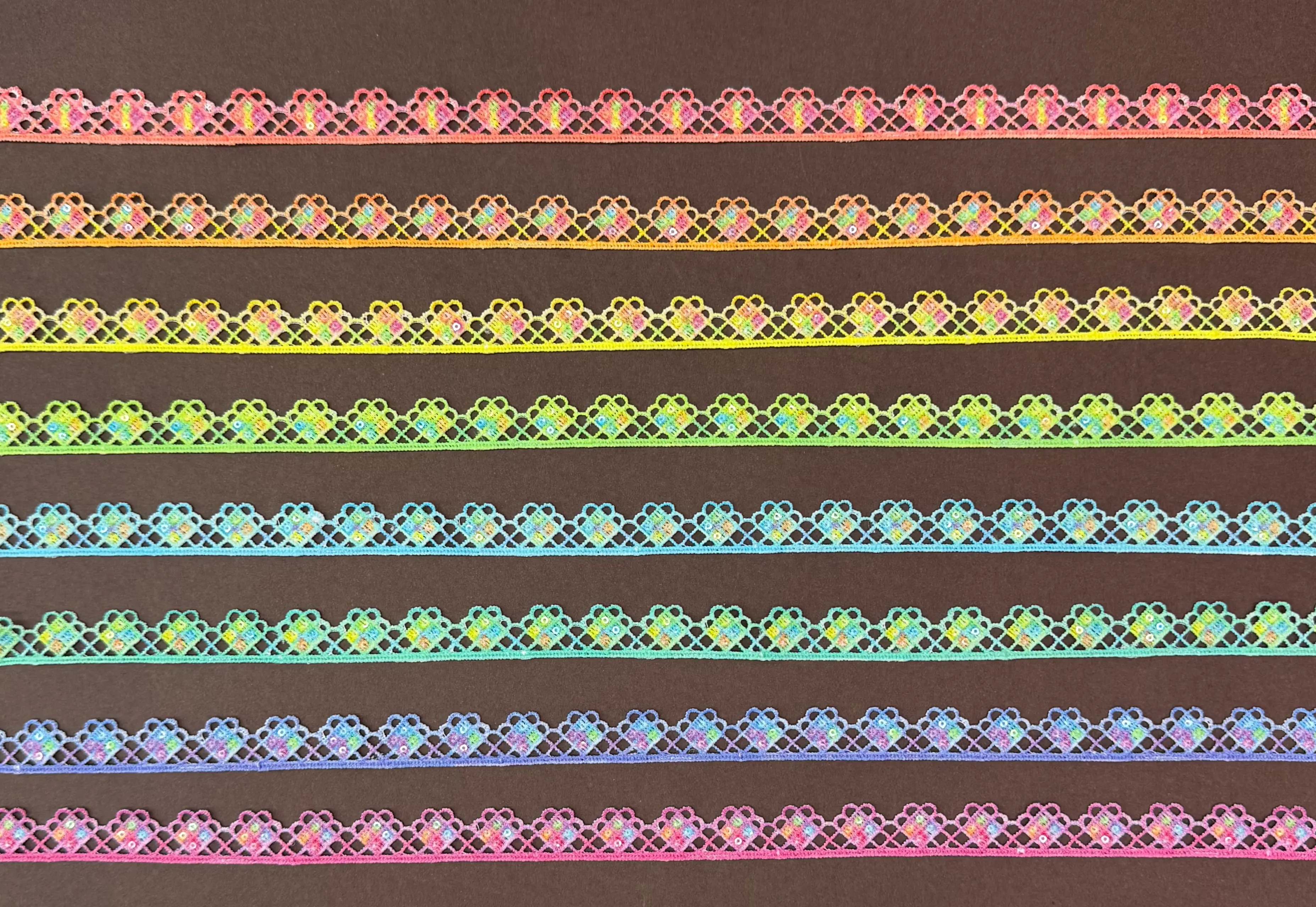 Multi-Tint Ombre Mesh Sequin Wavy Lace Trim With Digital Dye Finish