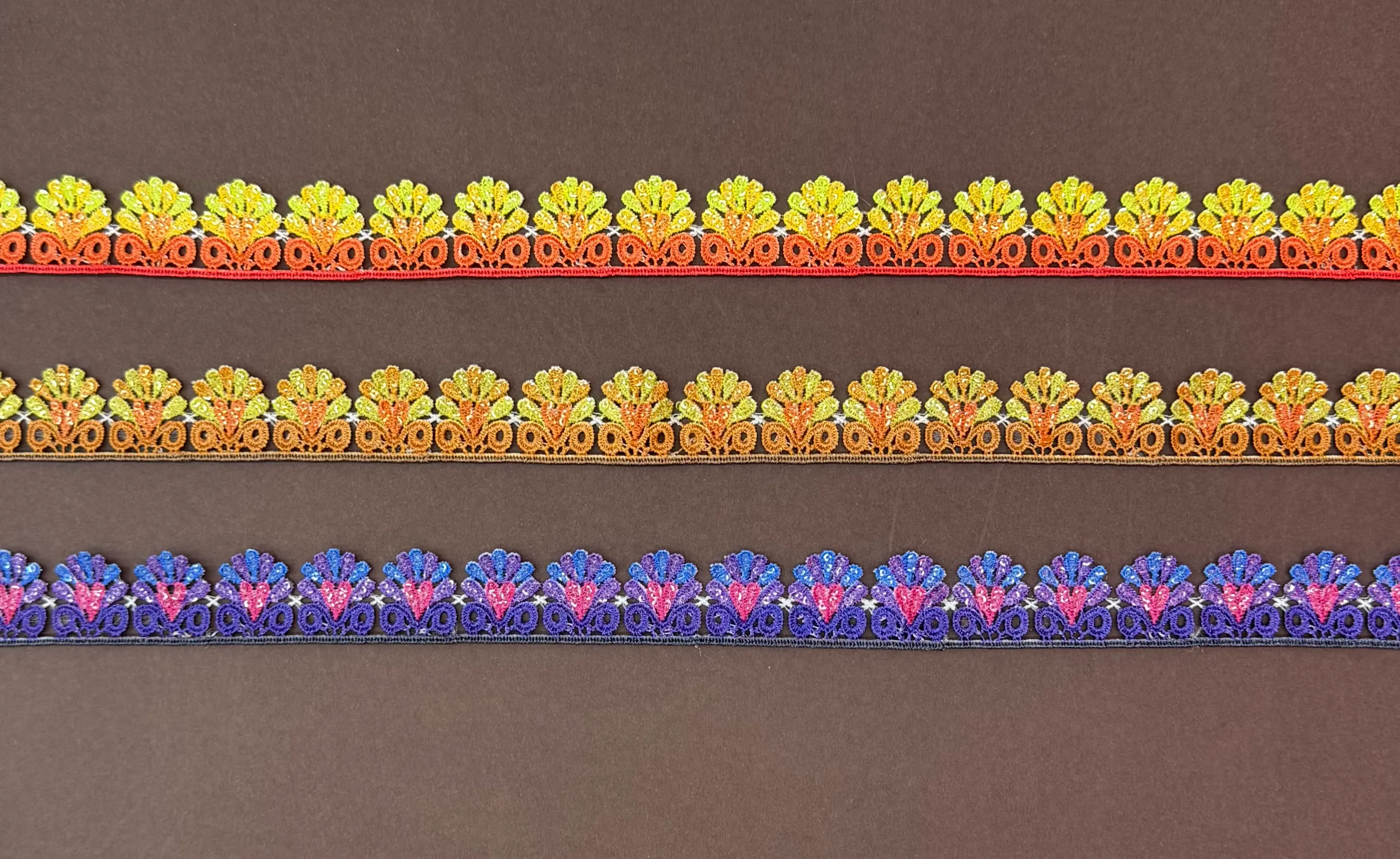 Warm Gradient Fan Petal Cluster Lace Trim With Digital Dye Finish