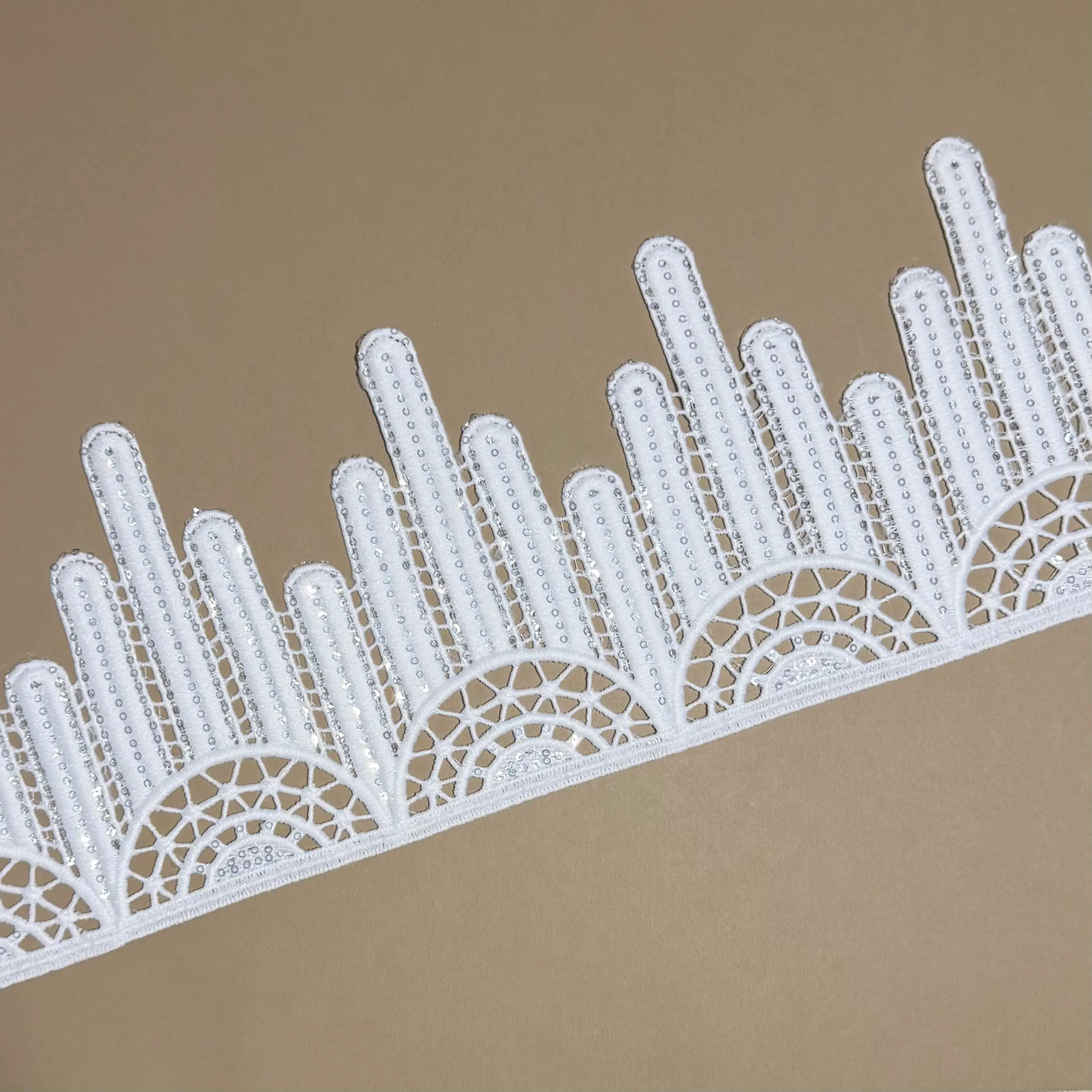 Fan Shaped Sequined Tassel Water Soluble Lace Trim