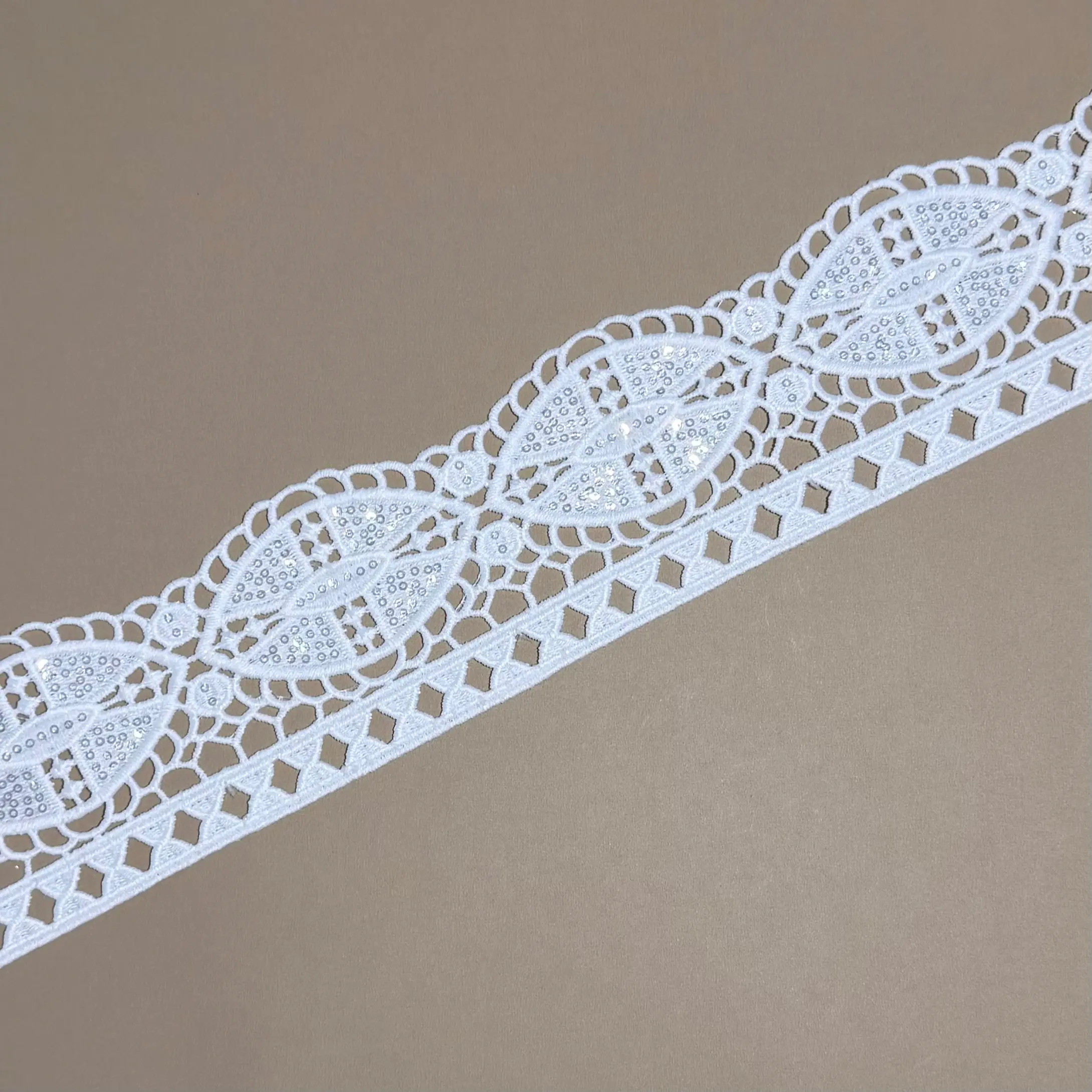 Oval Hollow Sequined Water Soluble Lace Trim