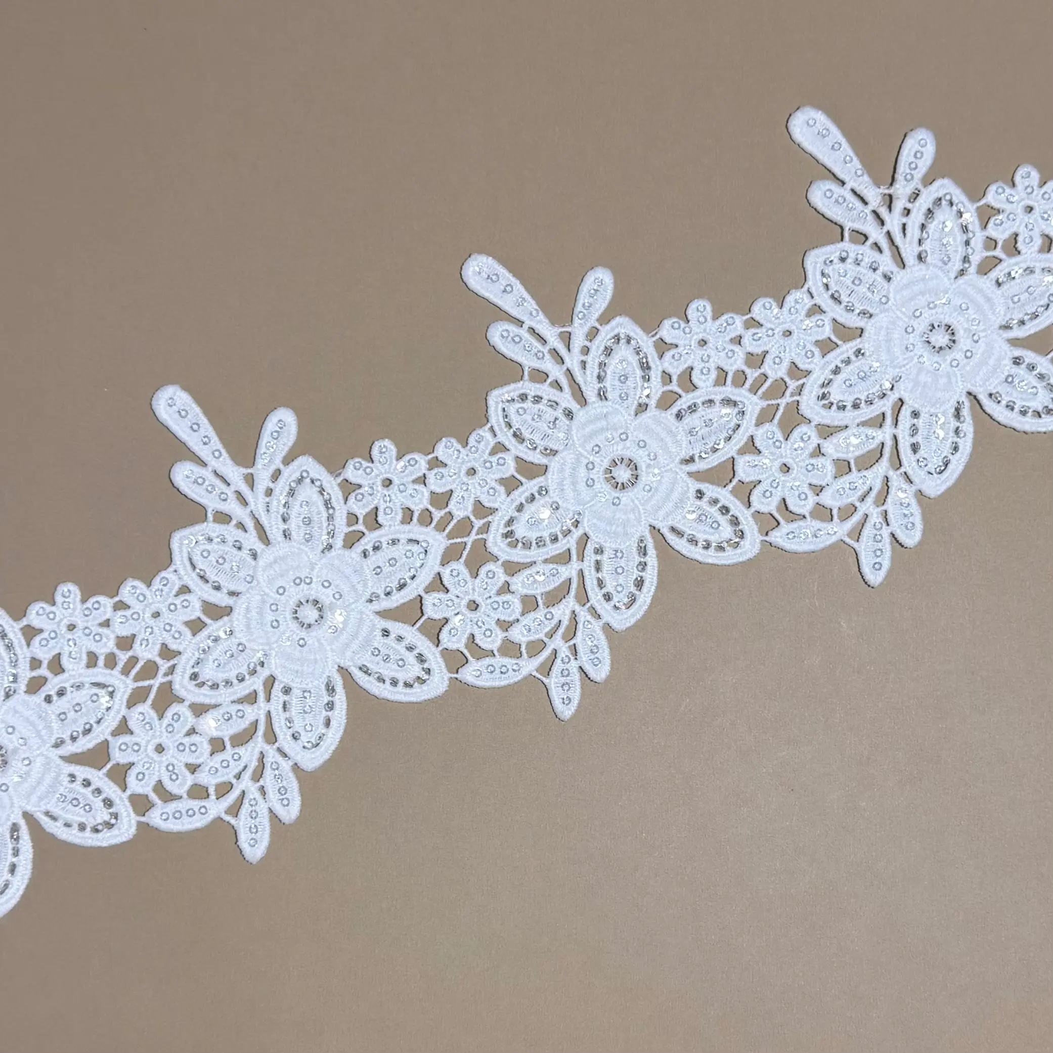 Floral Sequined Water Soluble Lace Trim
