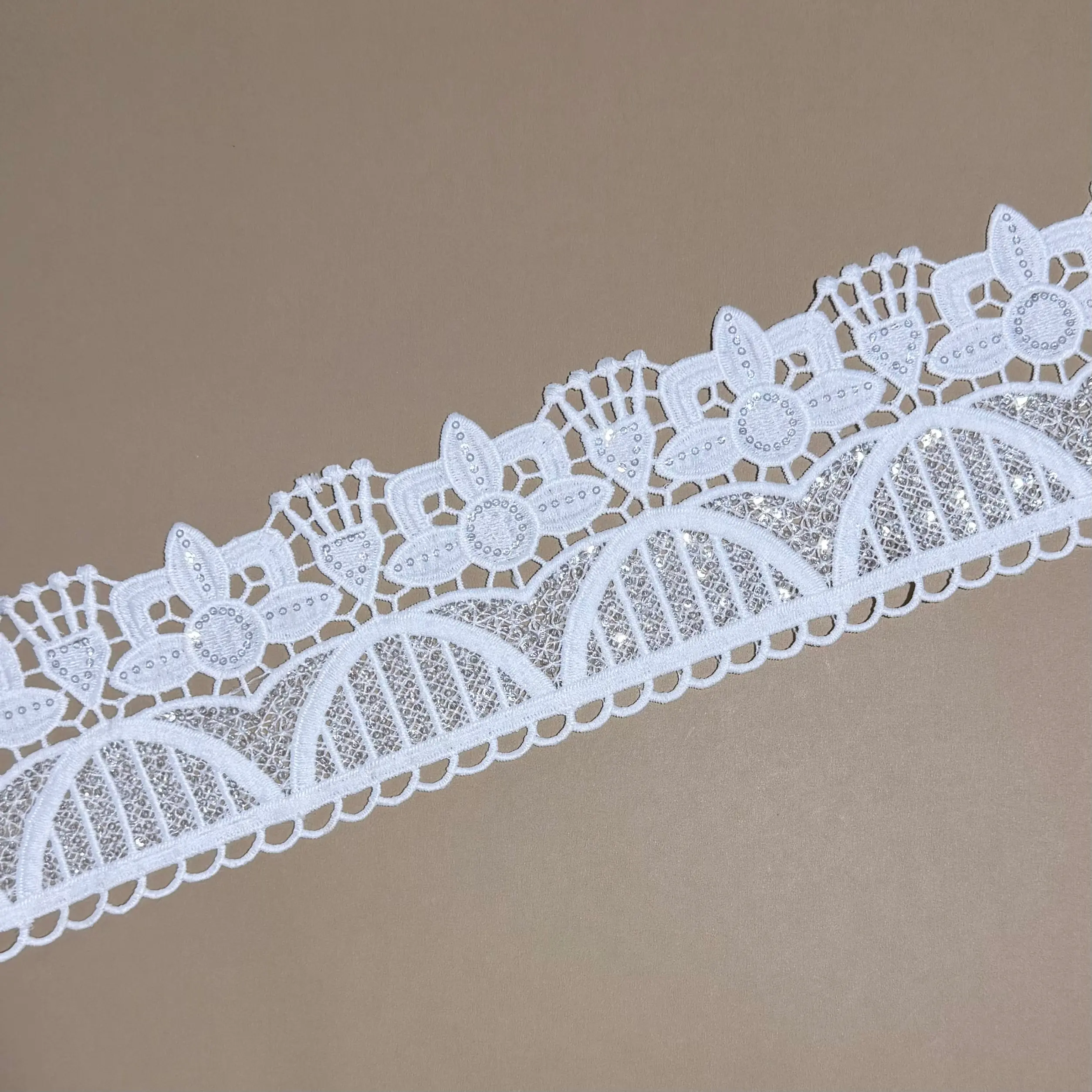 Half Moon Floral Sequined Water Soluble Lace Trim