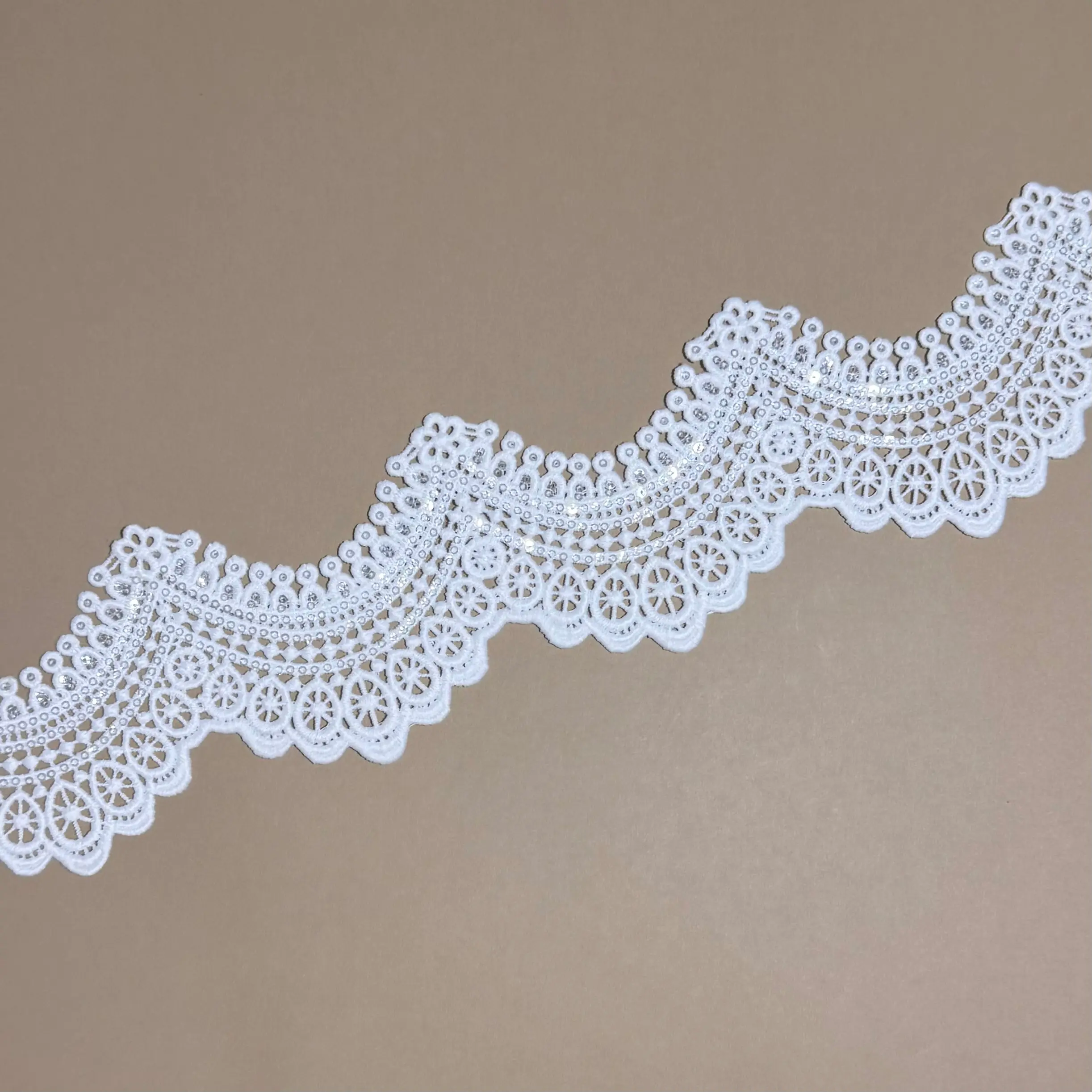 S Wave Circle Floral Sequined Water Soluble Lace Trim