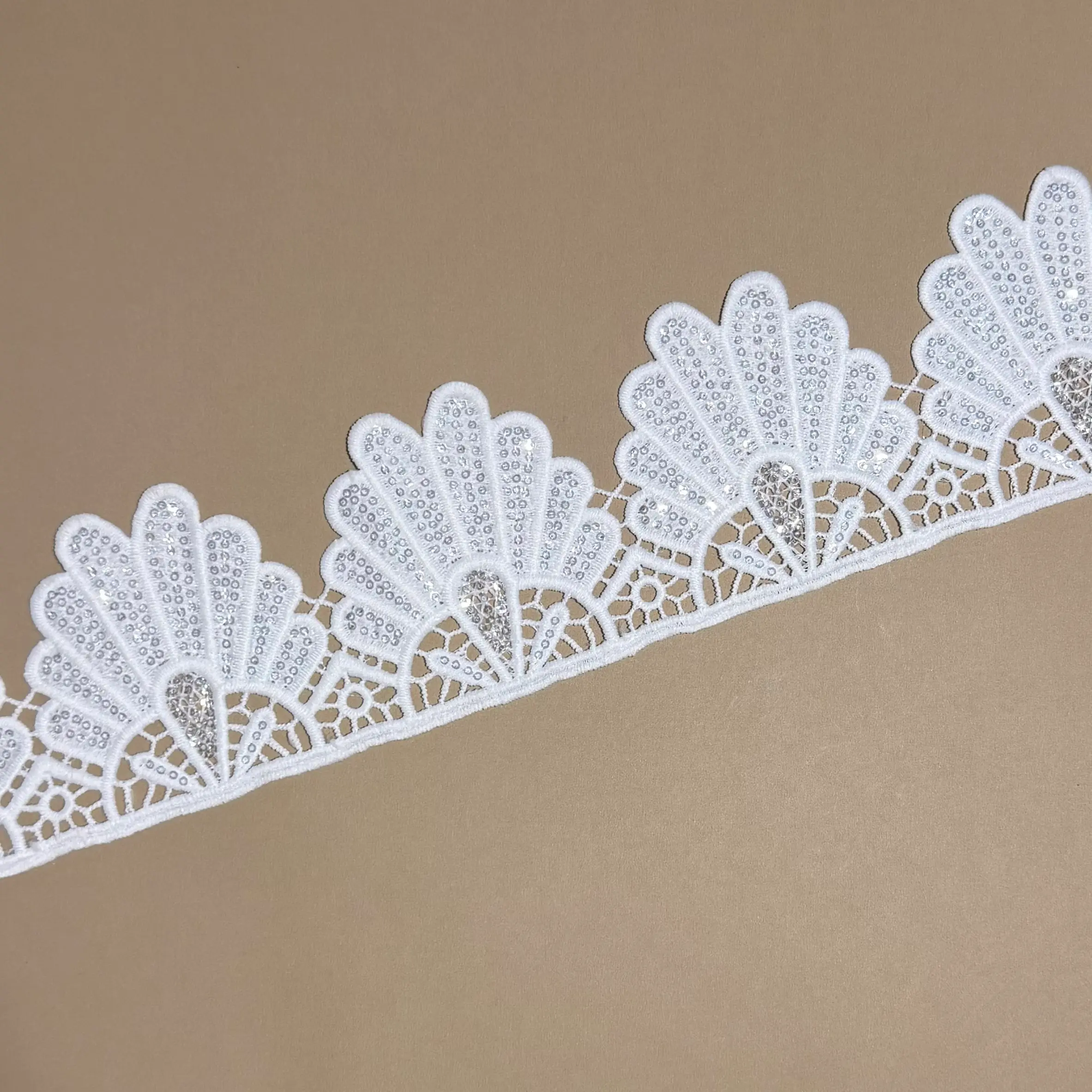 Peacock Fan Sequined Water Soluble Lace Trim