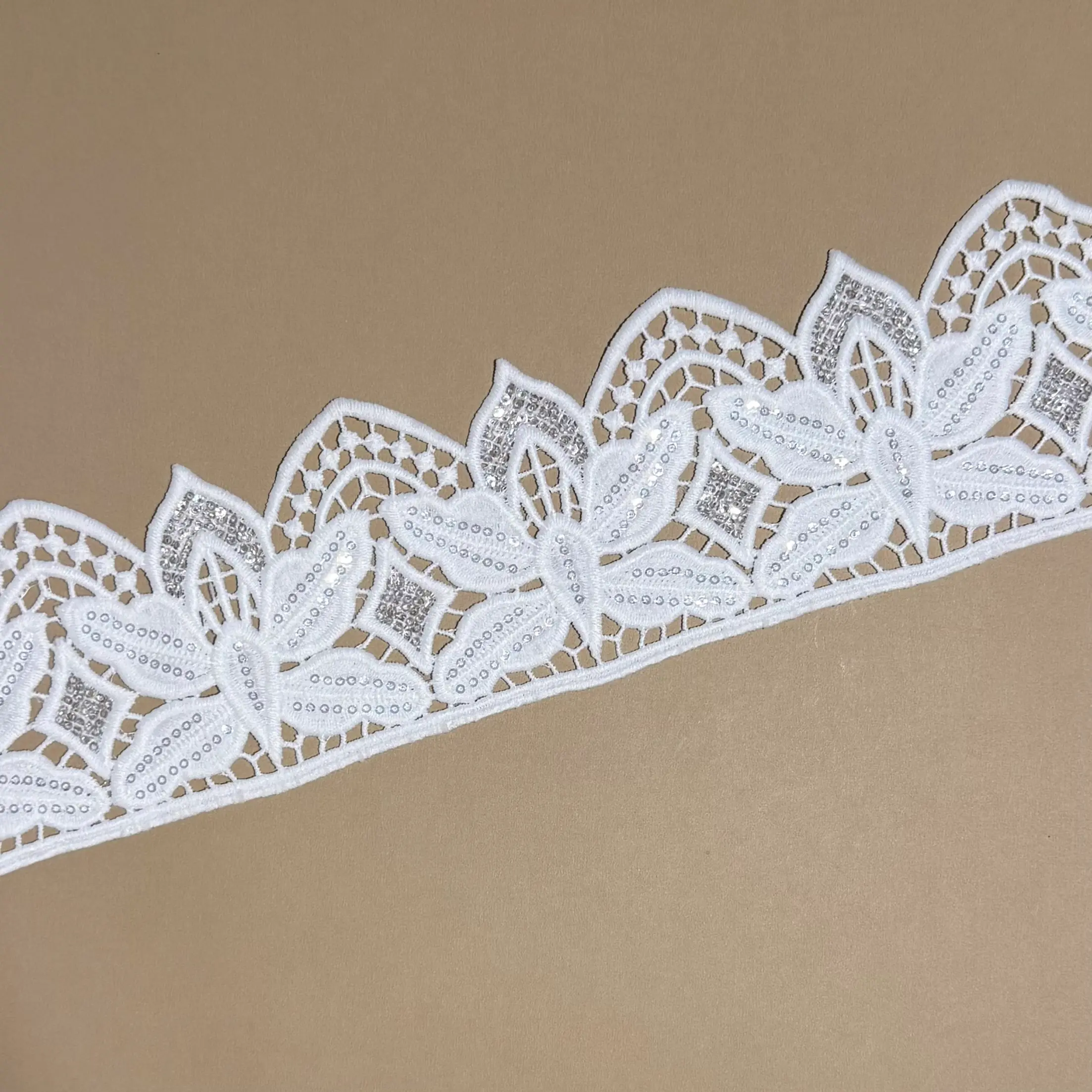 Five Petal Floral Sequined Water Soluble Lace Trim