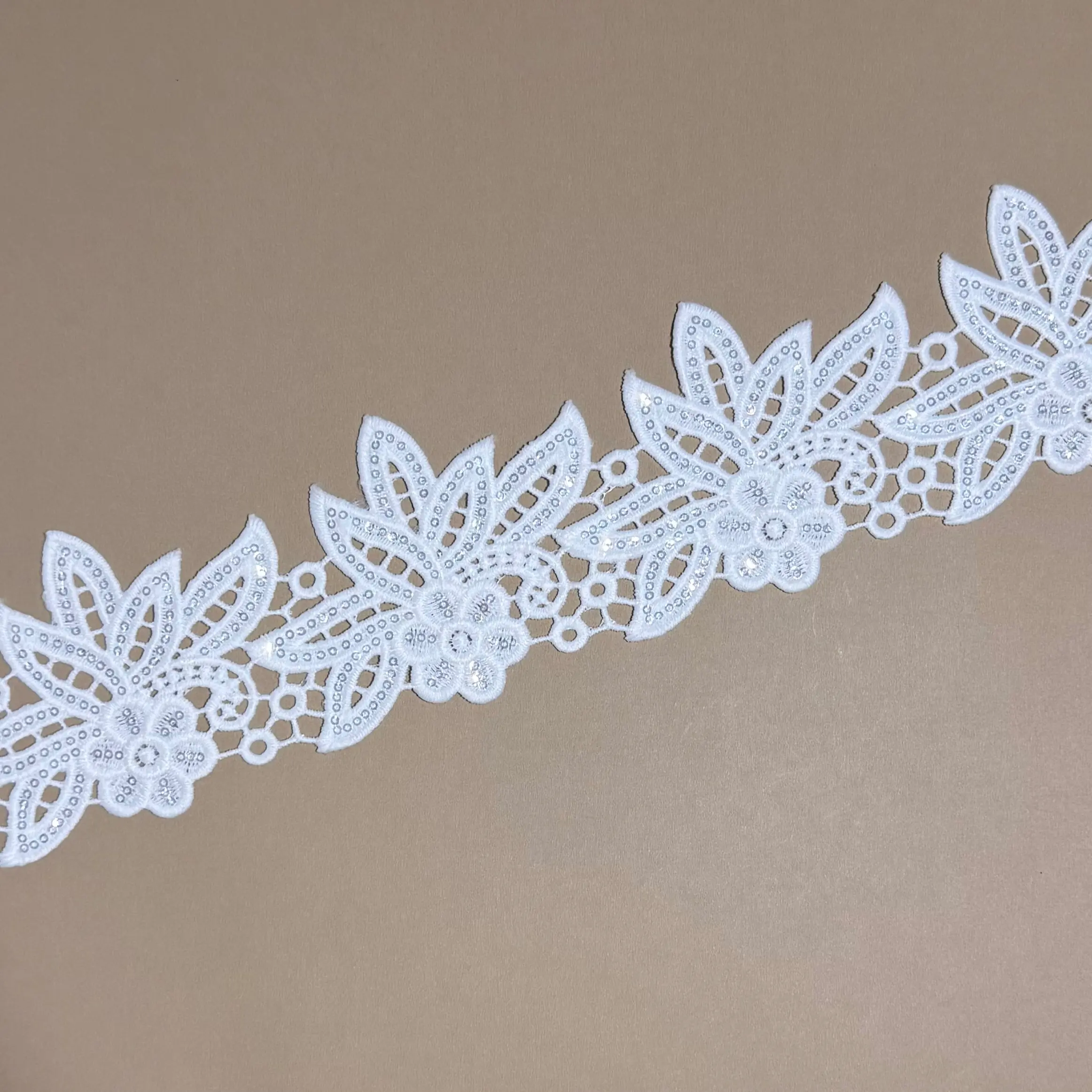 Long Leaf Floral Sequined Water Soluble Lace Trim