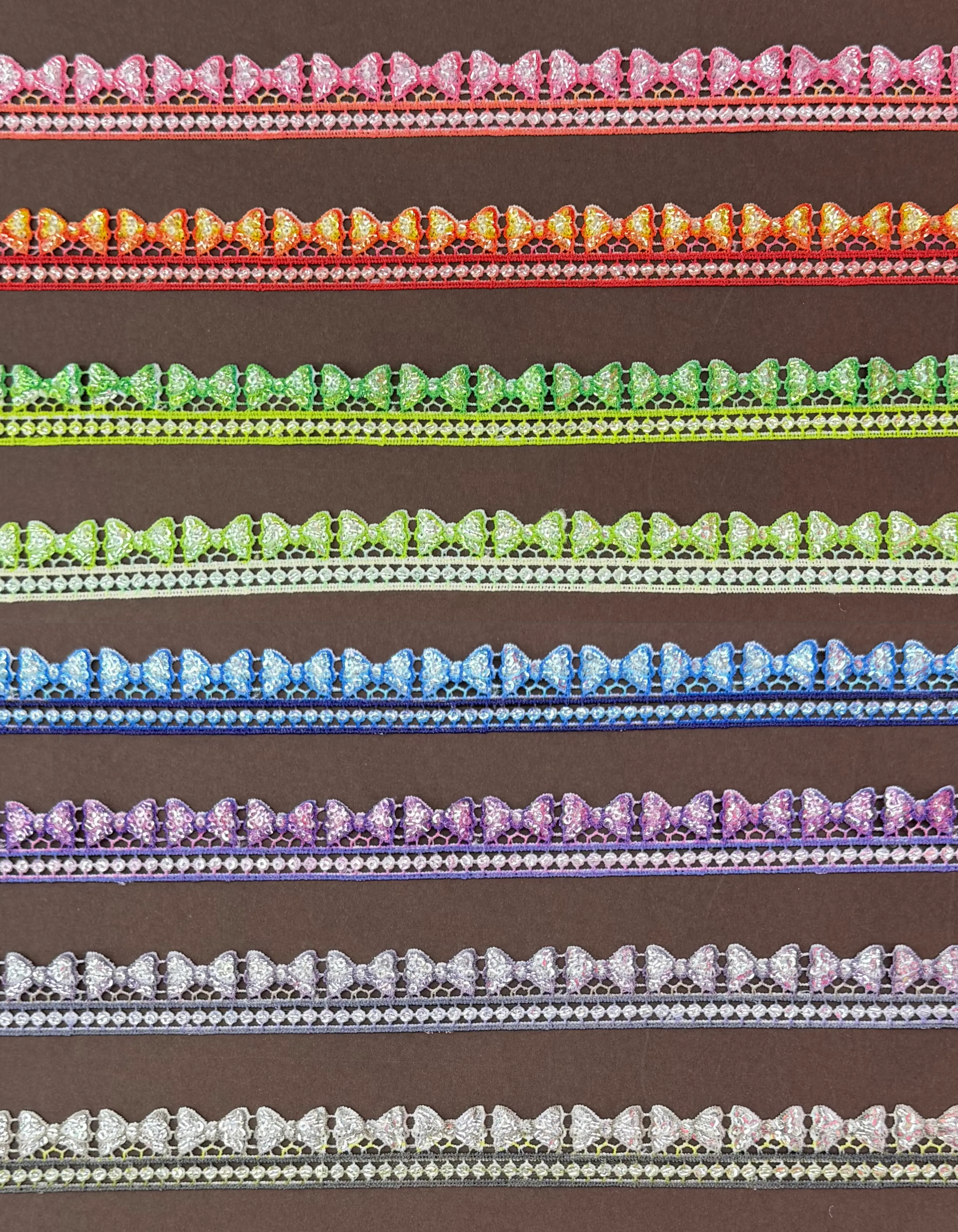 Mini Bowknot Digital Printed Multicolor Sequined Lace Trim