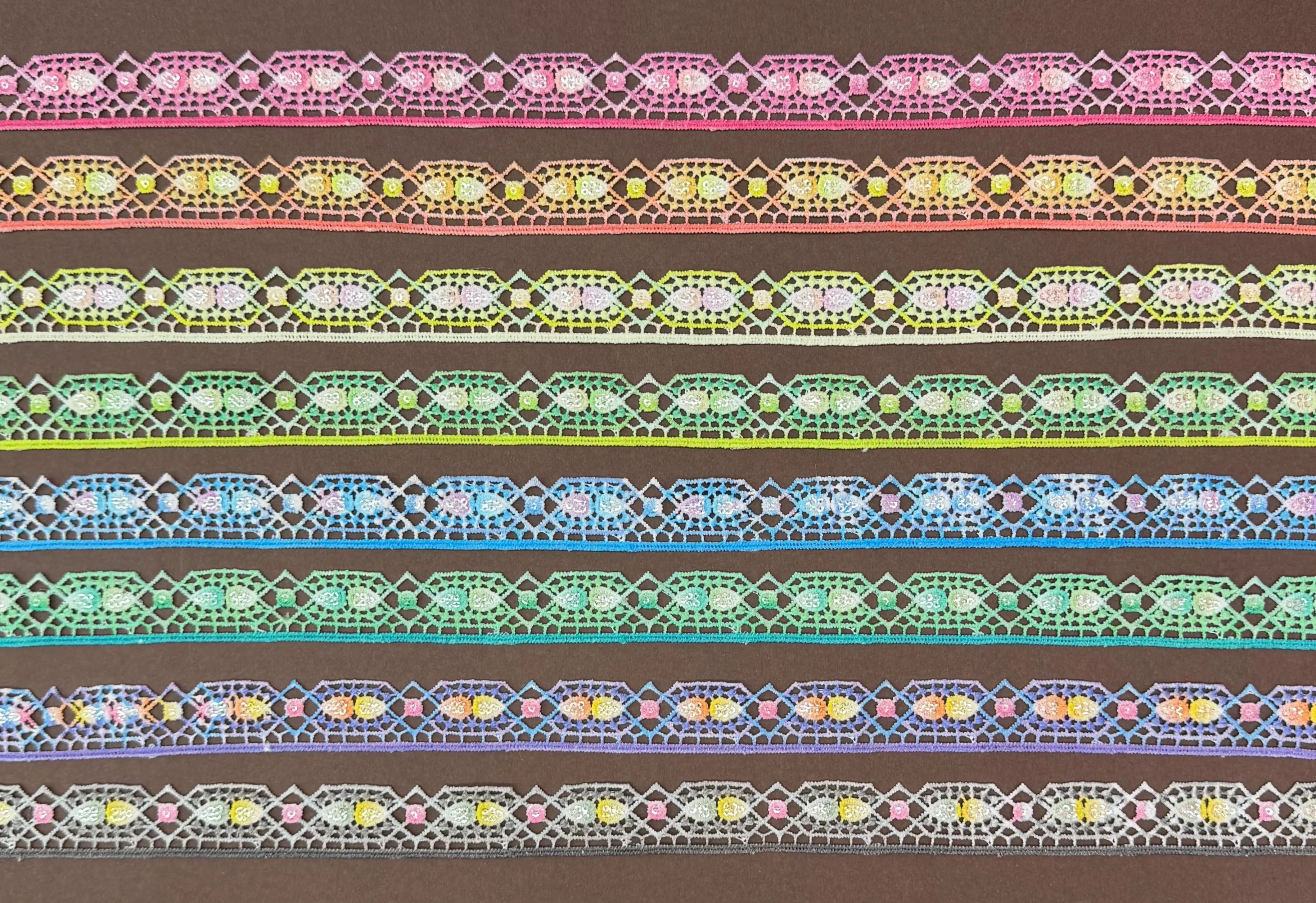 Oval Grid Digital Printed Multicolor Sequined Lace Trim