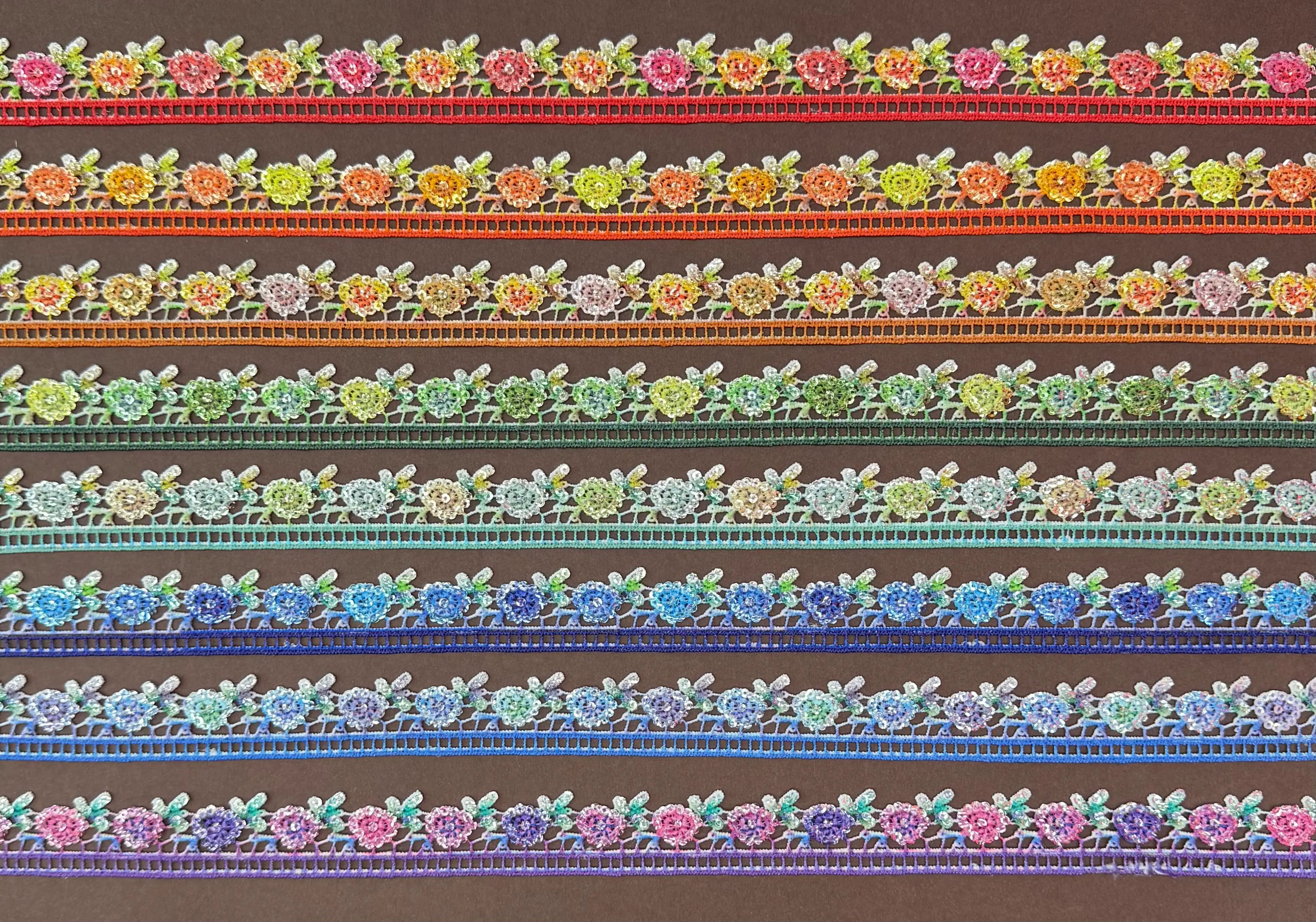 Leafy Small Flower Digital Printed Sequined Lace Trim