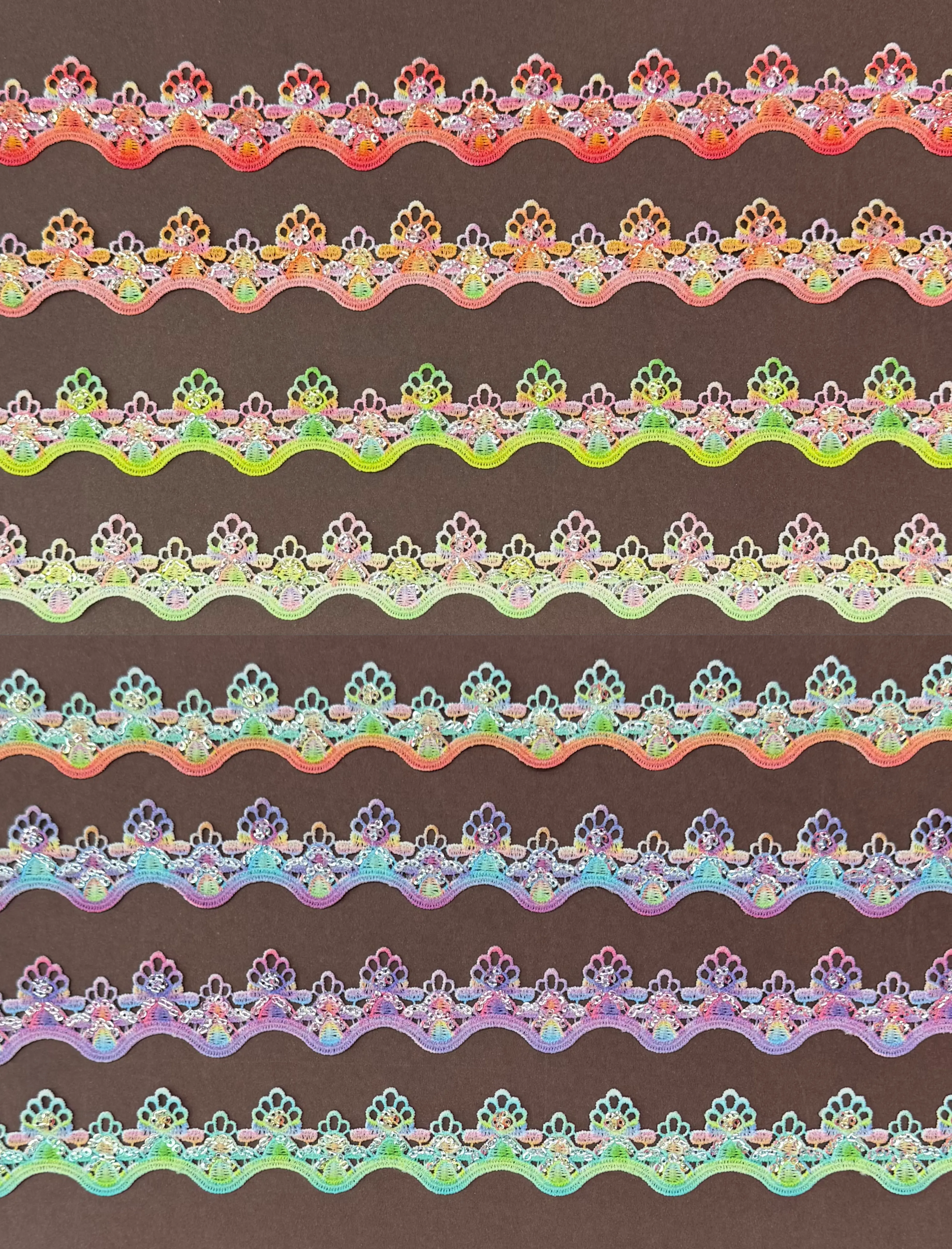 Rainbow Scallop Bell Digital Printed Sequined Lace Trim