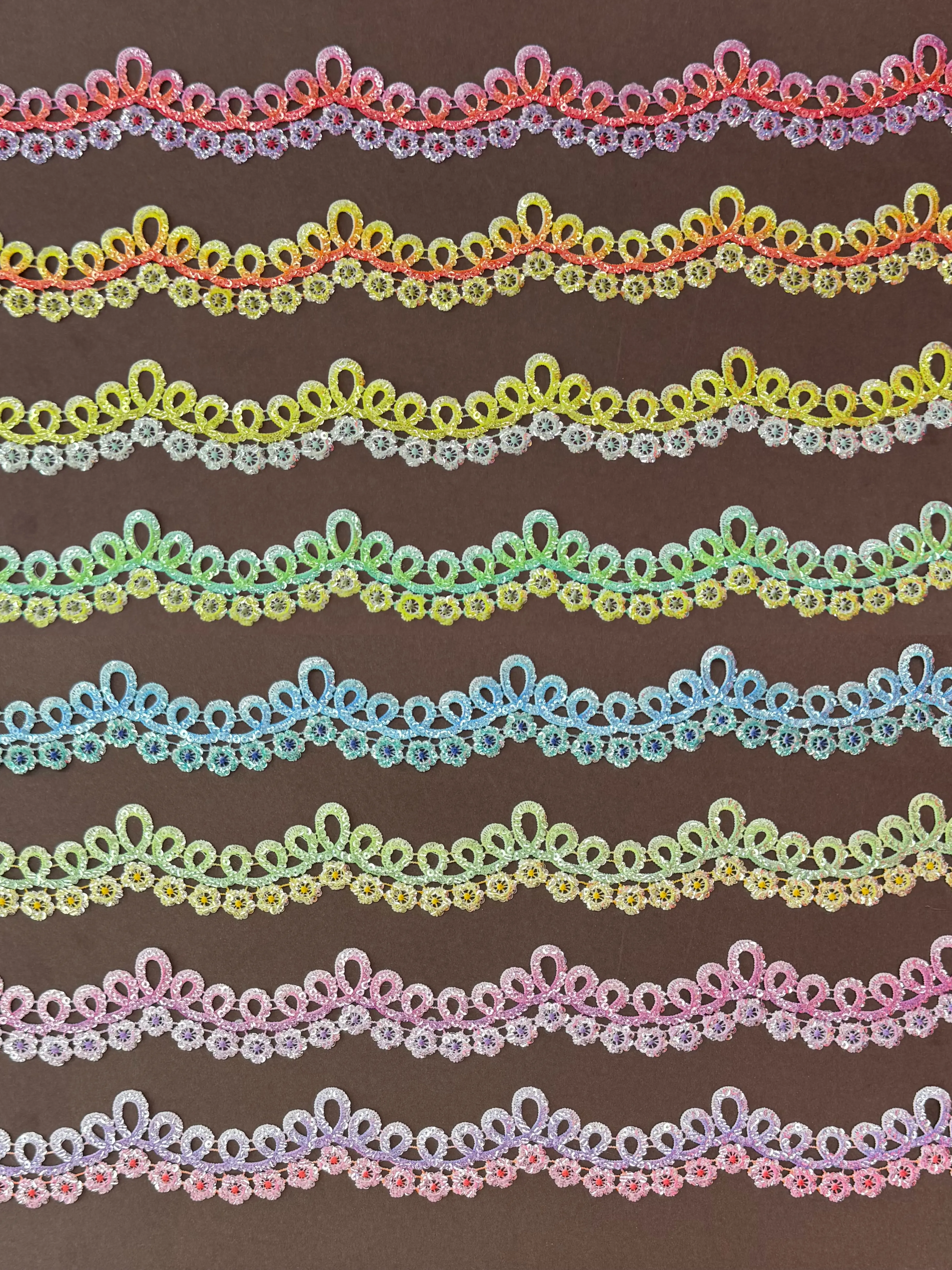 Double Loop Digital Printed Multicolor Sequined Lace Trim