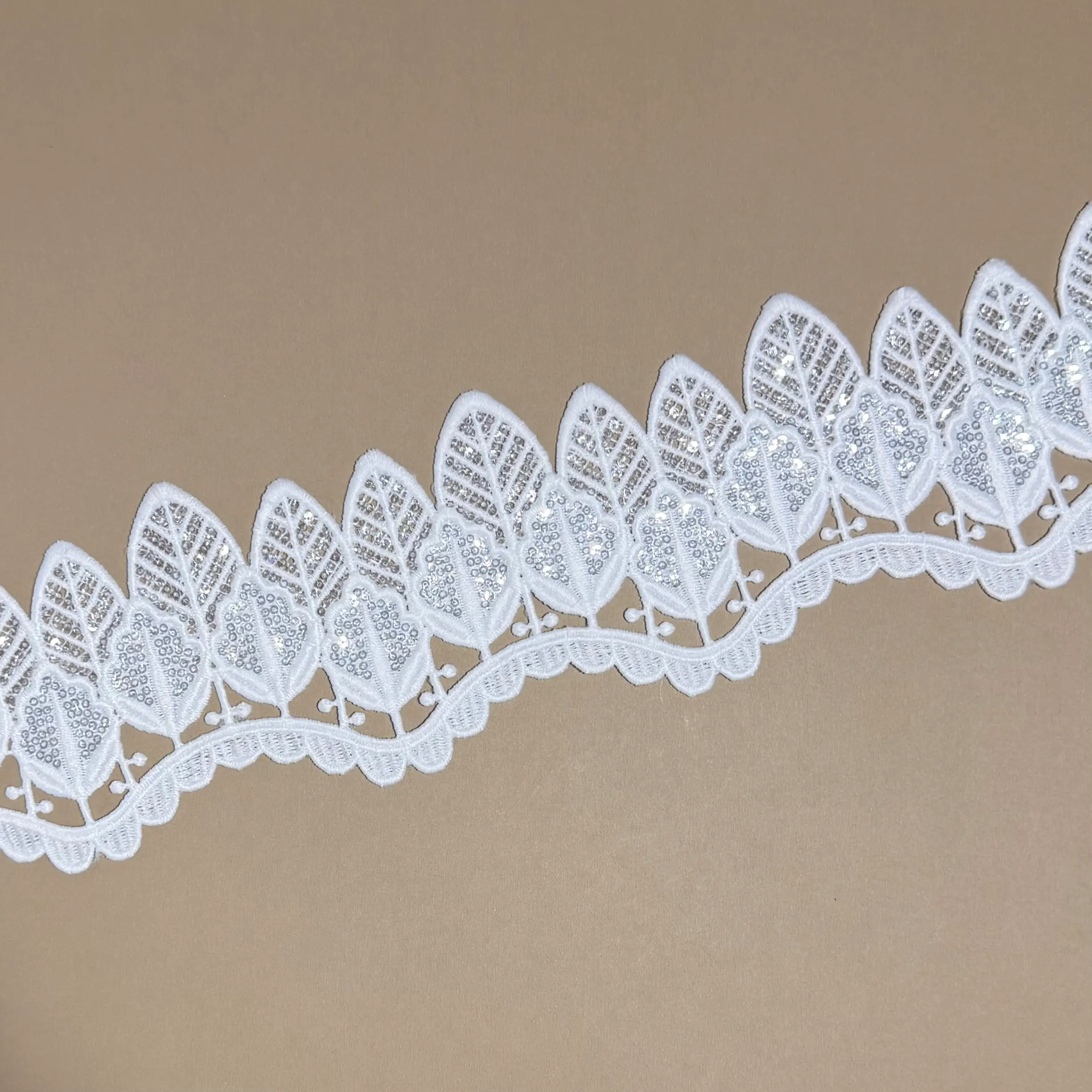 Luxury Cascading Leaf Couture Sequined Lace Trim