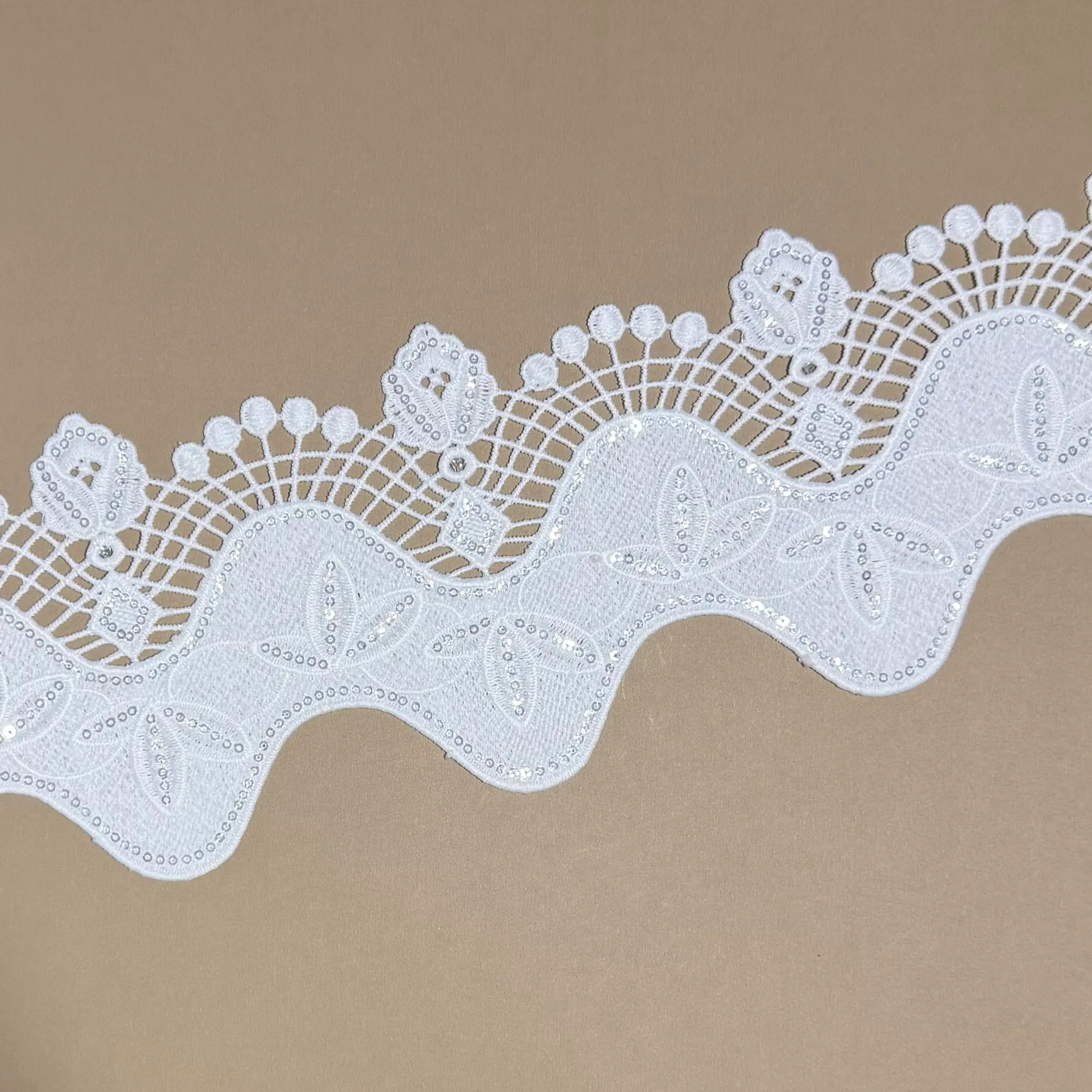 Luxury Undulating Tulip Grid Couture Sequined Lace Trim
